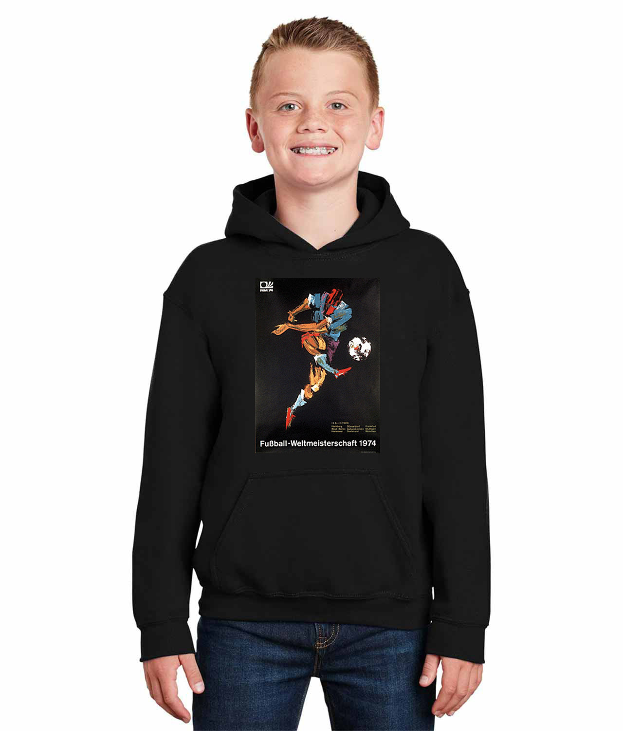 1974 FIFA World Cup West Germany Poster Soccer Logo Symbol Emblem Customized Design on Youth Hoodie