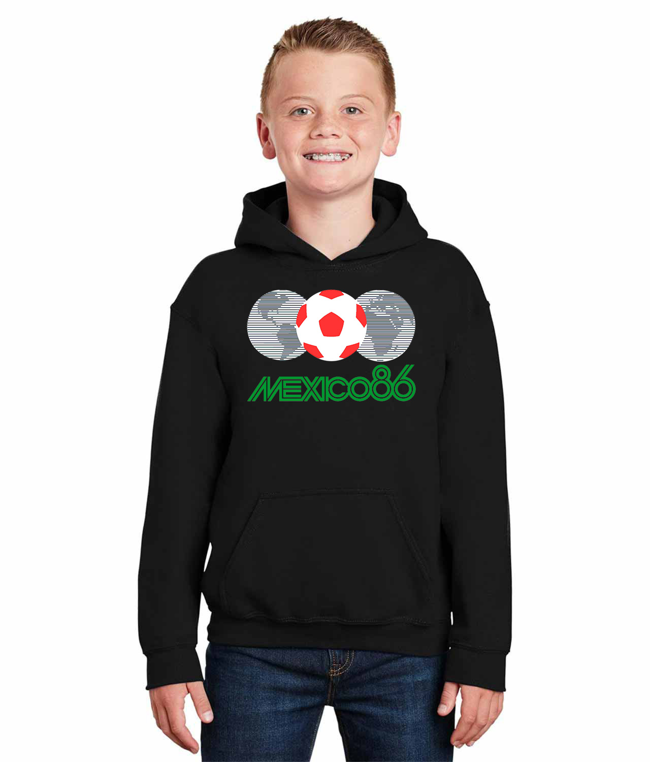 1986 FIFA World Cup Mexico Soccer Logo Symbol Emblem Customized Design on Youth Hoodie