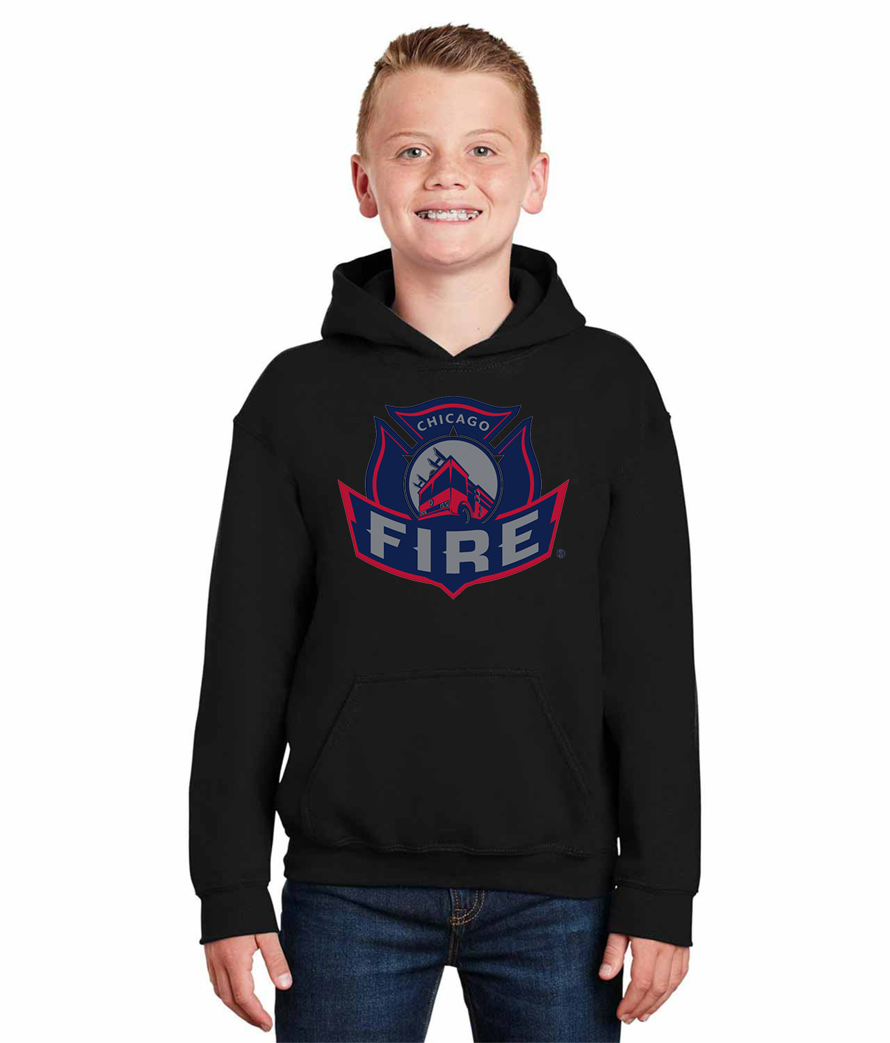 Chicago Fire FC Soccer Logo Symbol Emblem Customized Design on Youth Hoodie