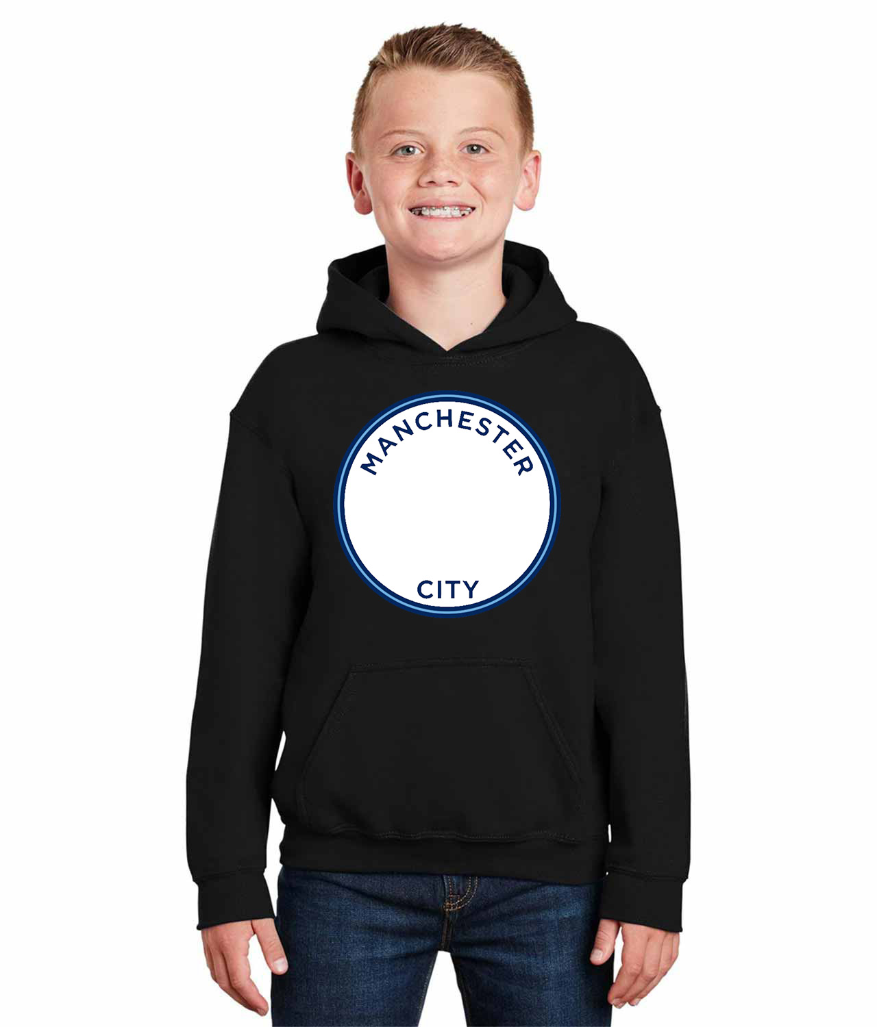 Manchester City Football Club Emblem Soccer Logo Symbol Emblem Customized Design on Youth Hoodie
