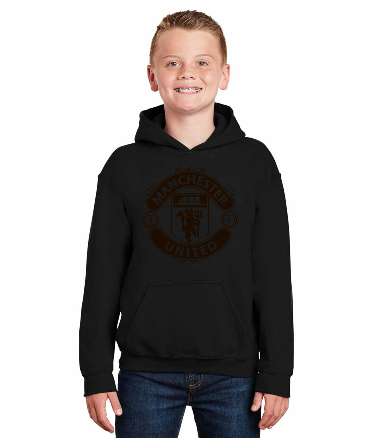 Manchester United FC Emblem Soccer Logo Symbol Emblem Customized Design on Youth Hoodie
