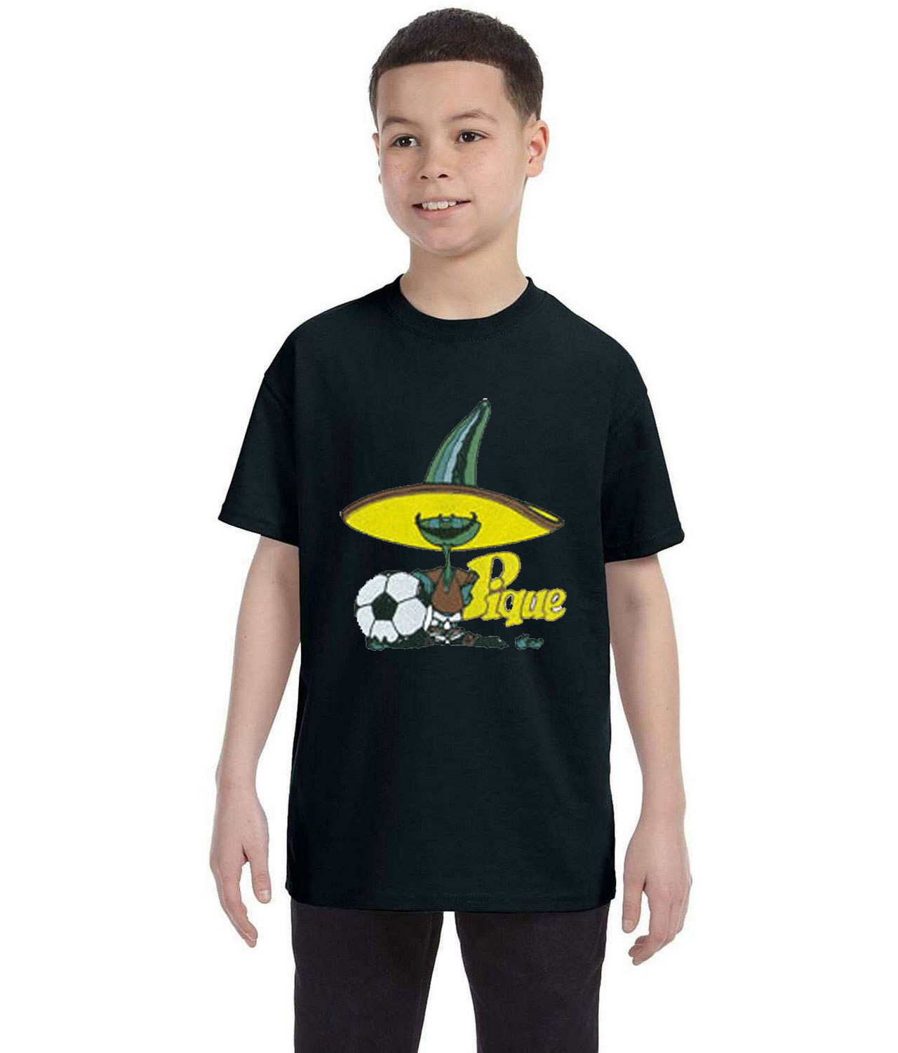 1986 FIFA World Cup Mexico Mascot Pique Soccer Logo Symbol Emblem Customized Design on Youth T-Shirt Tee