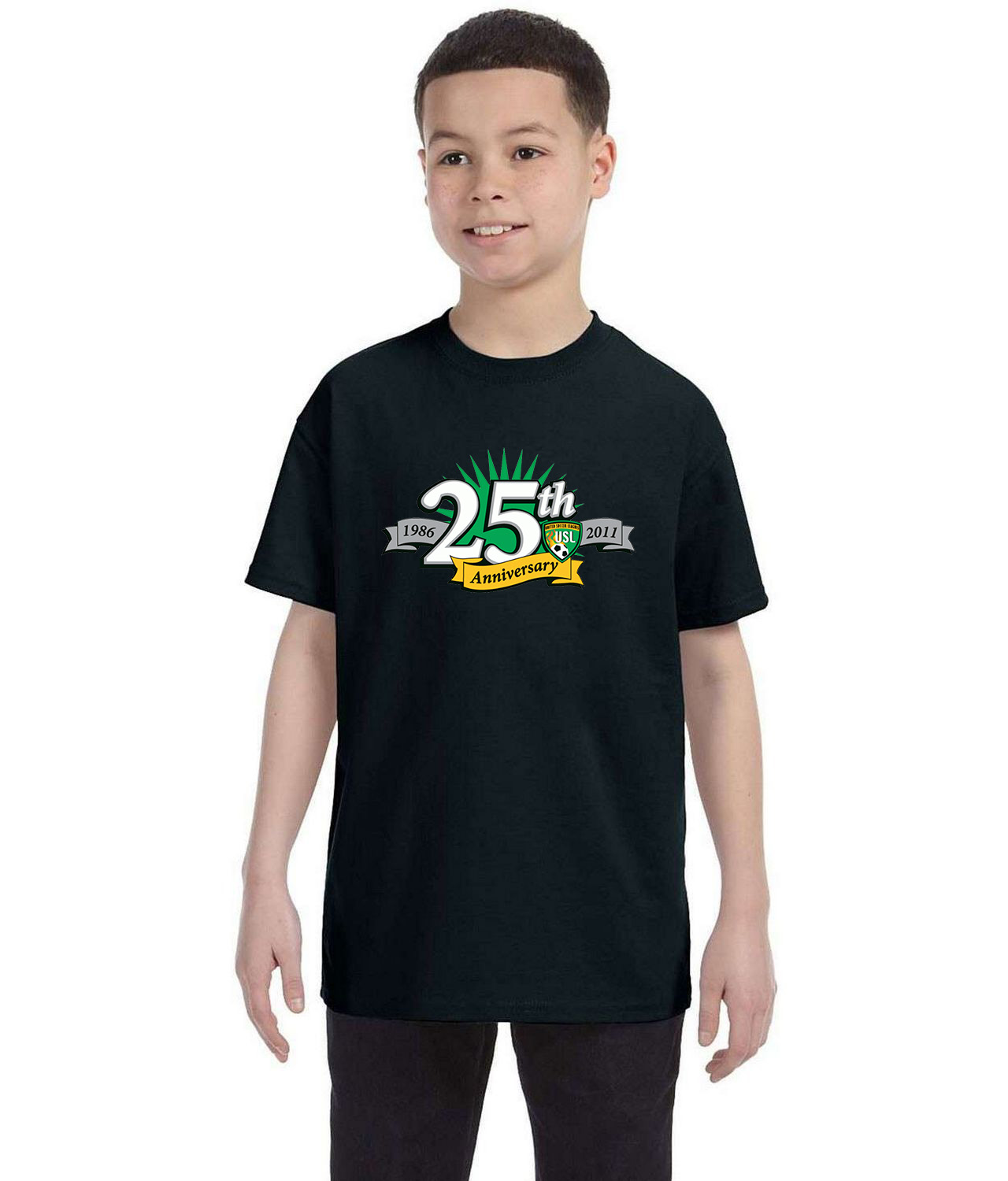 USL Professional Soccer Division 25th Anniversary Emblem 2011 Soccer Logo Symbol Emblem Customized Design on Youth T-Shirt Tee