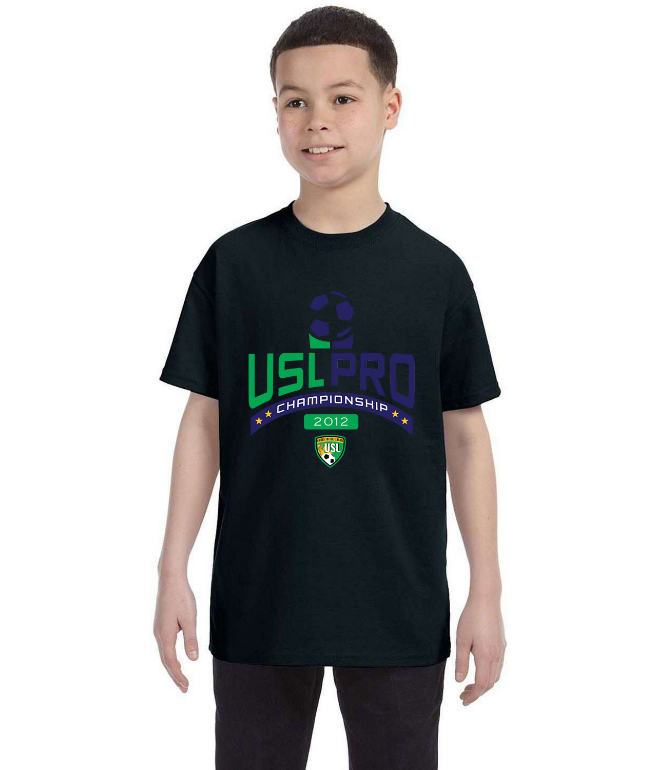 USL Championship 2012 Soccer Logo Symbol Emblem Customized Design on Youth T-Shirt Tee