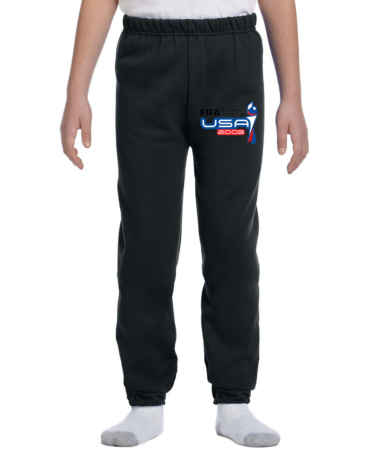 2003 FIFA Womens World Cup - USA Soccer Logo Symbol Emblem Customized Design on Youth Closed-Bottom Sweatpants