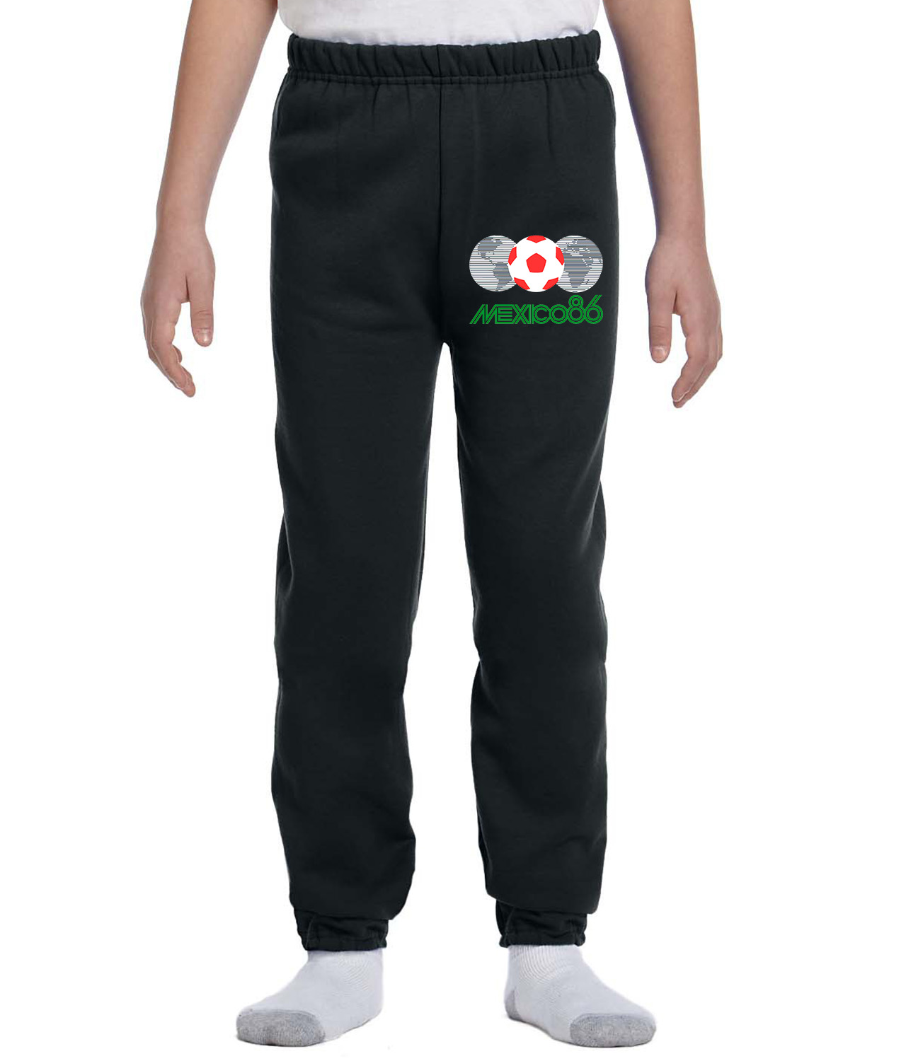 1986 FIFA World Cup Mexico Soccer Logo Symbol Emblem Customized Design on Youth Closed-Bottom Sweatpants
