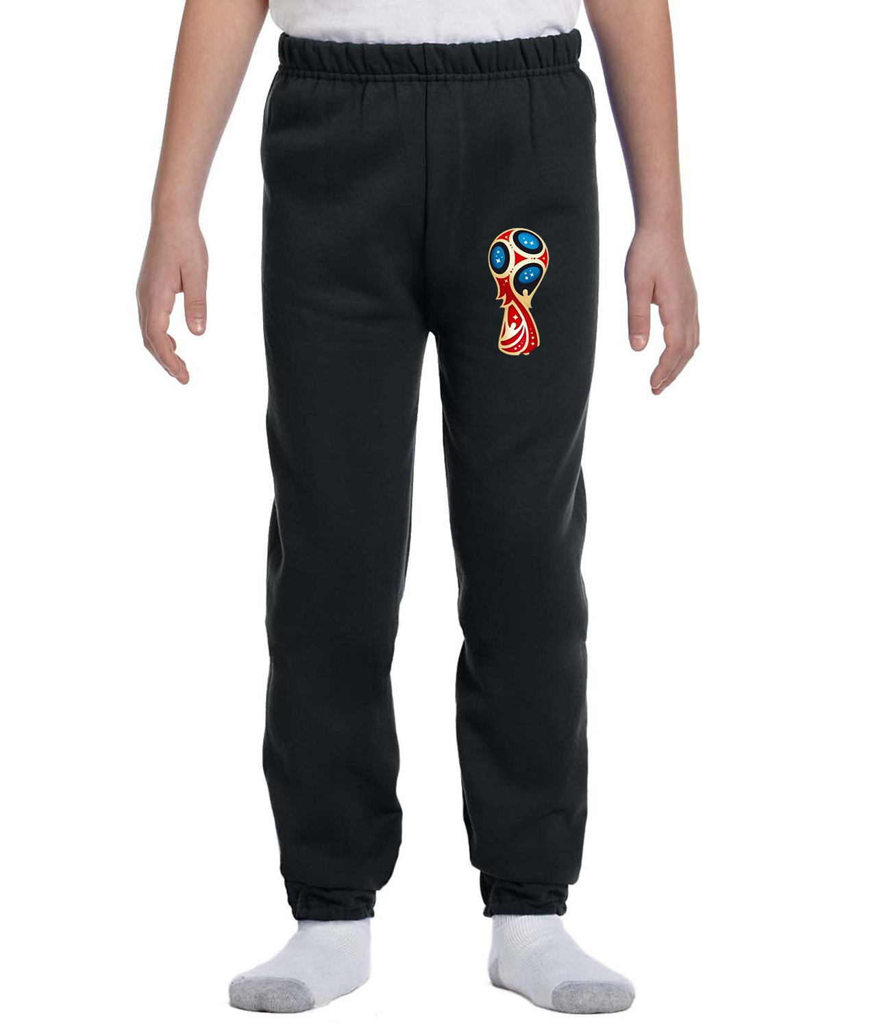 2018 FIFA World Cup Russia Soccer Logo Symbol Emblem Customized Design on Youth Closed-Bottom Sweatpants