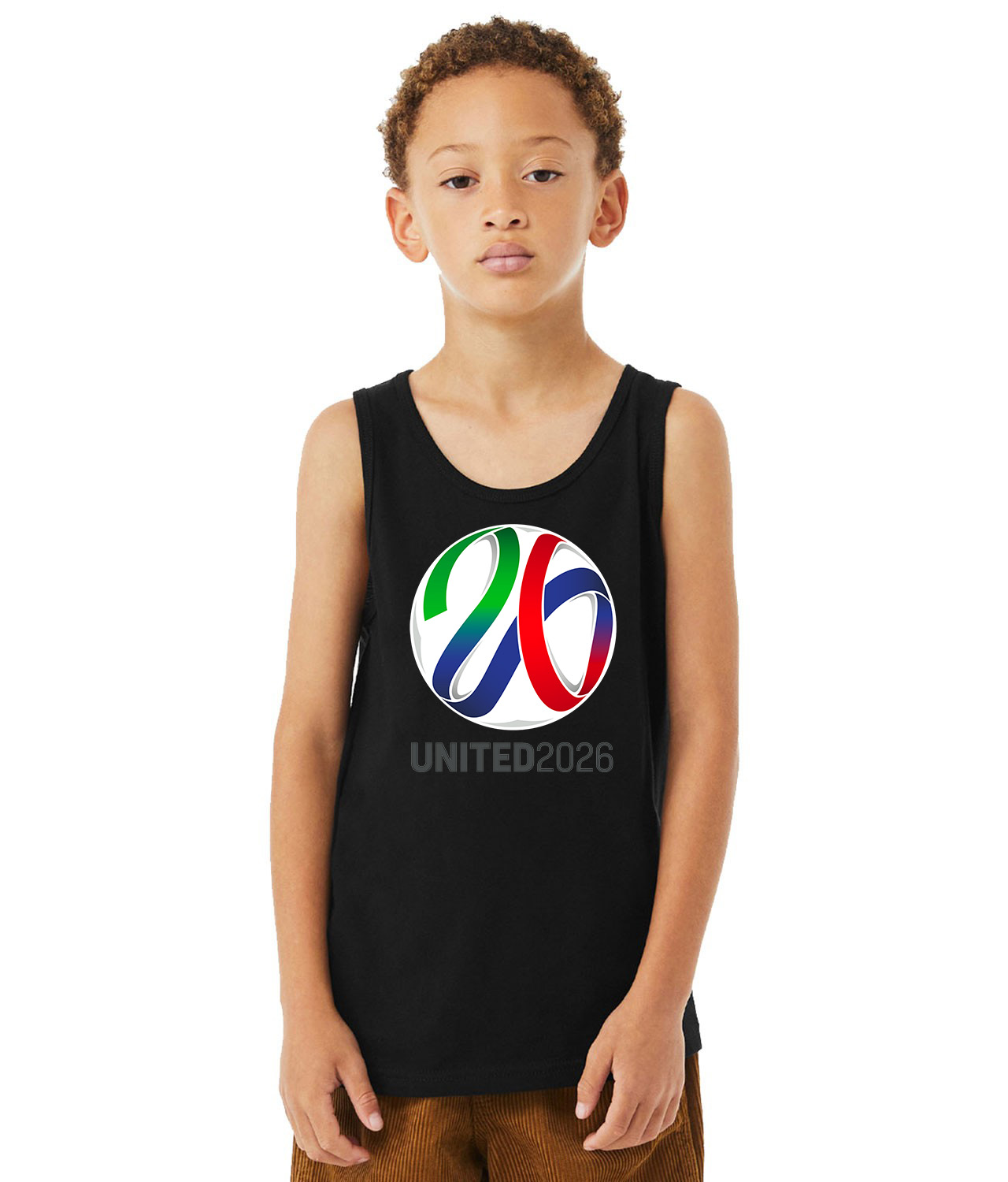 2026 FIFA World Cup Canada-Mexico-USA Soccer Logo Symbol Emblem Customized Design on Youth Tank Top