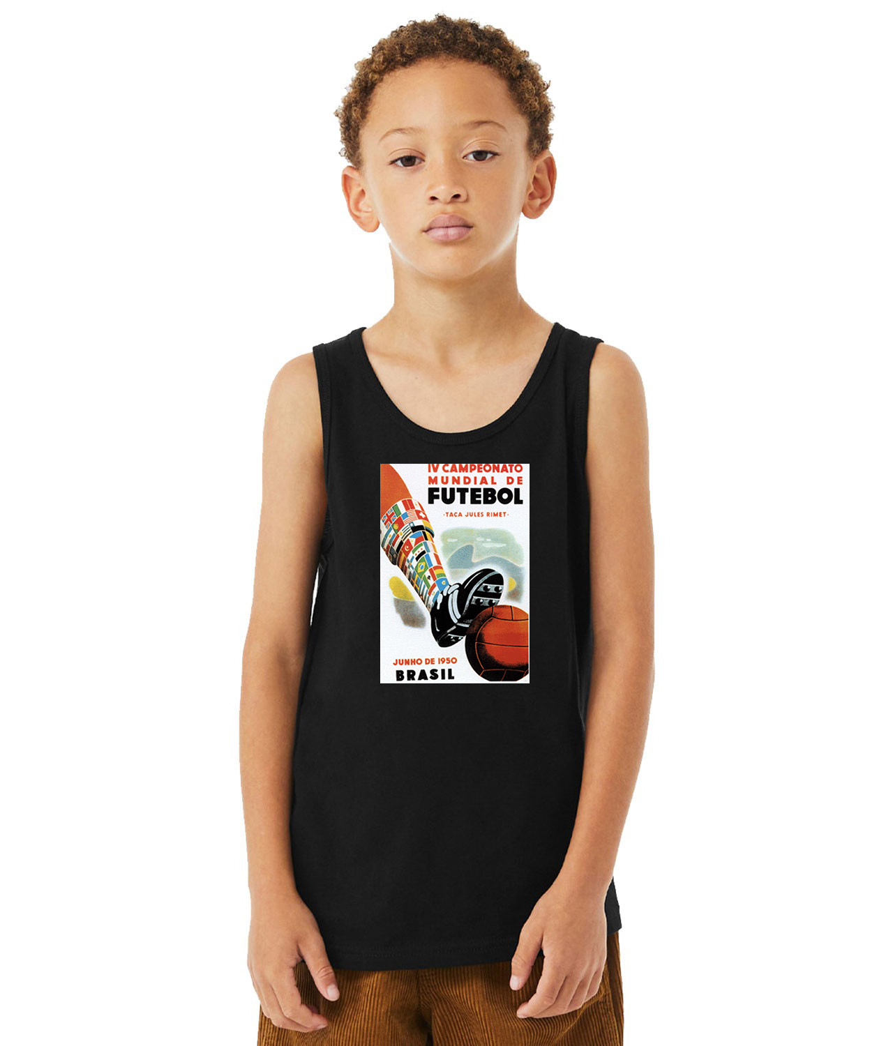 1950 FIFA World Cup Brazil Soccer Logo Symbol Emblem Customized Design on Youth Tank Top