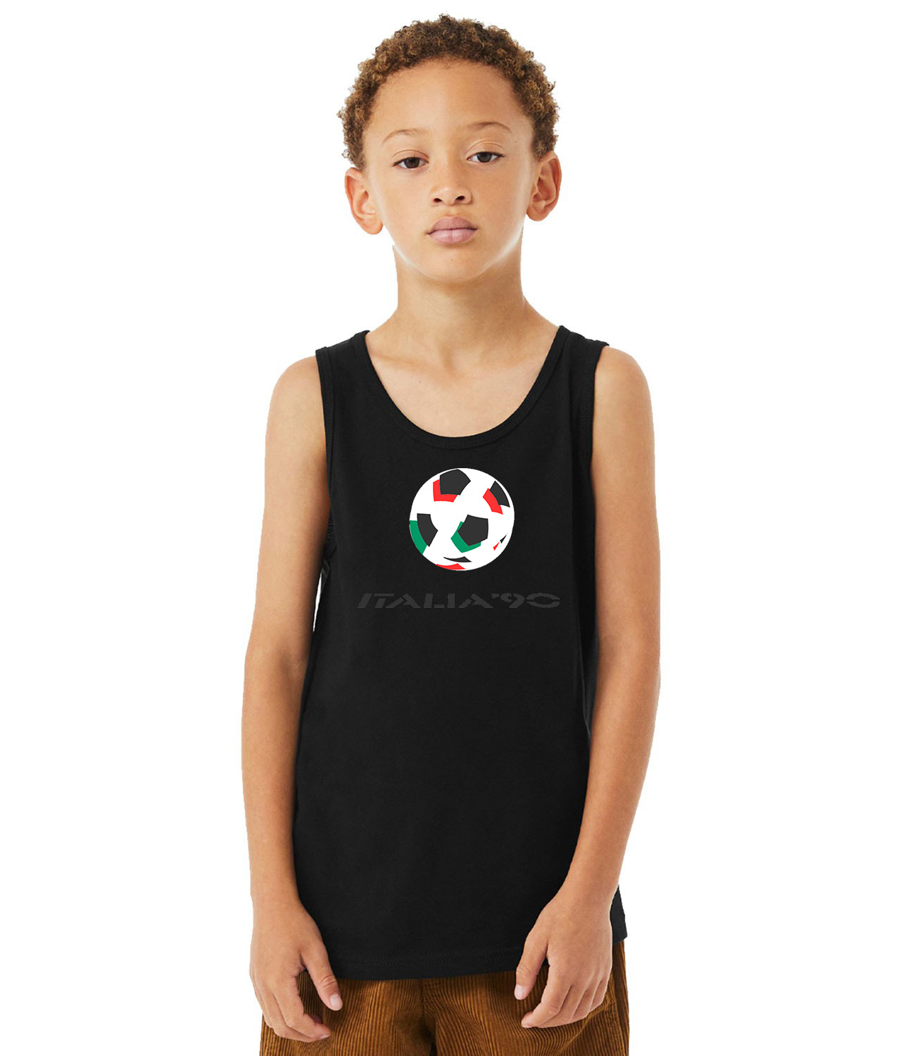 1990 FIFA World Cup Italy Soccer Logo Symbol Emblem Customized Design on Youth Tank Top