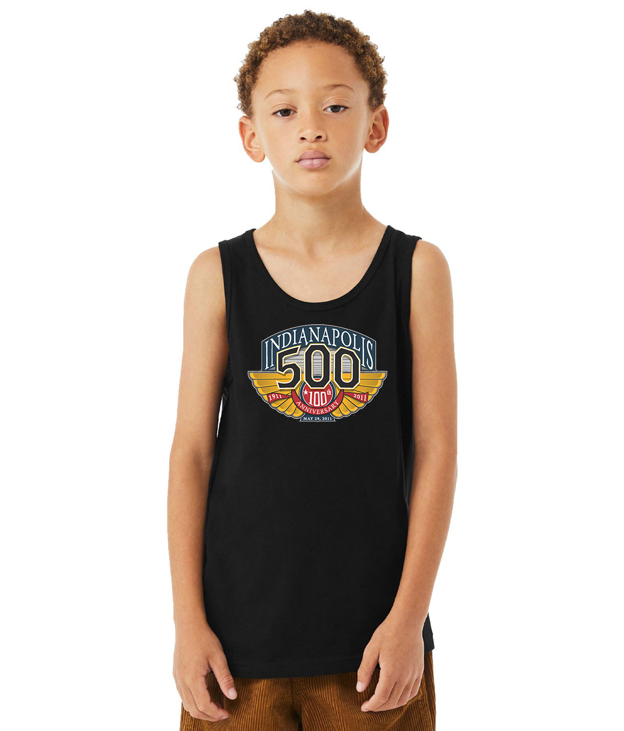 Indianapolis 500 100th Anniversary 1911 - 2011 Sports Car Auto Racing Nascar Logo Symbol Emblem Customized Design on Youth Tank Top