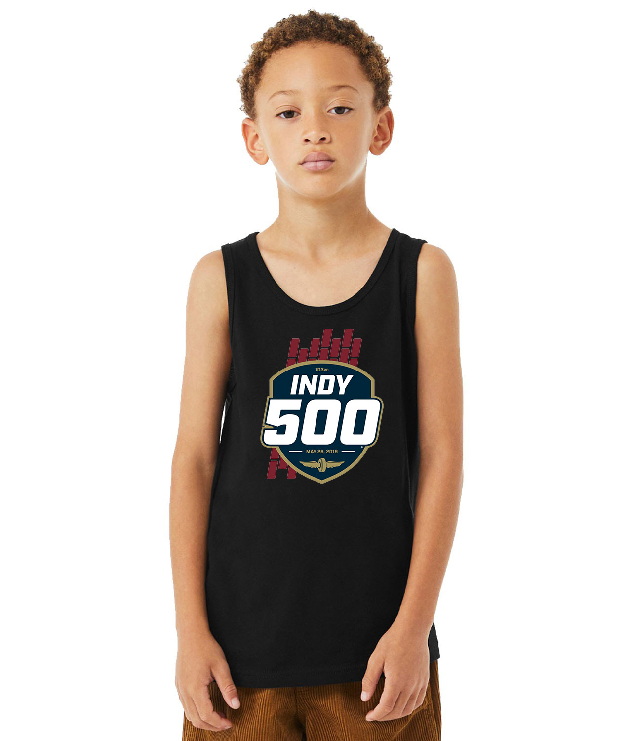 Indianapolis 500 2019 Sports Car Auto Racing Nascar Logo Symbol Emblem Customized Design on Youth Tank Top