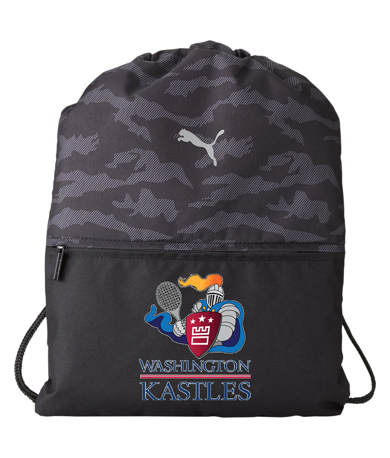 Washington Kastles Tennis 2008 Logo Symbol Emblem Customized Design on Camo Drawstring Backpack Bag