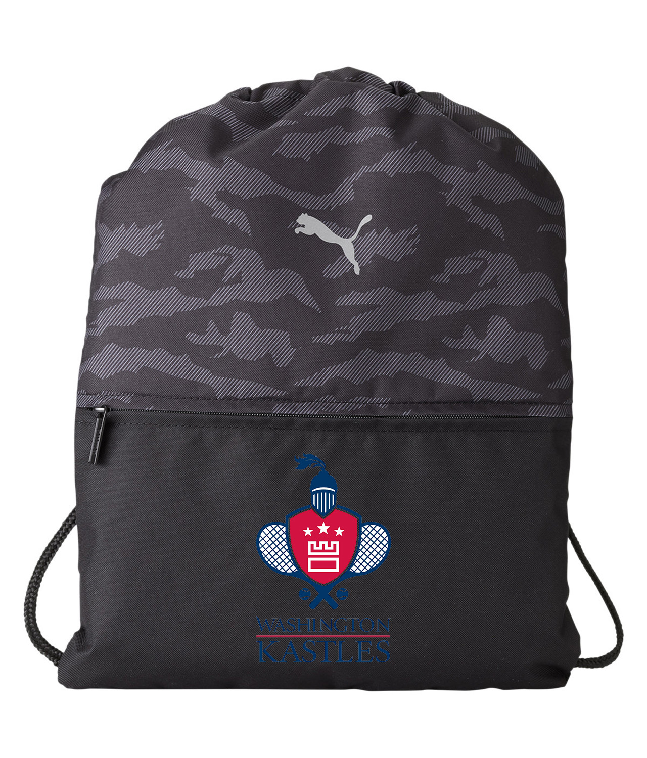Washington Kastles Tennis 2009 Logo Symbol Emblem Customized Design on Camo Drawstring Backpack Bag
