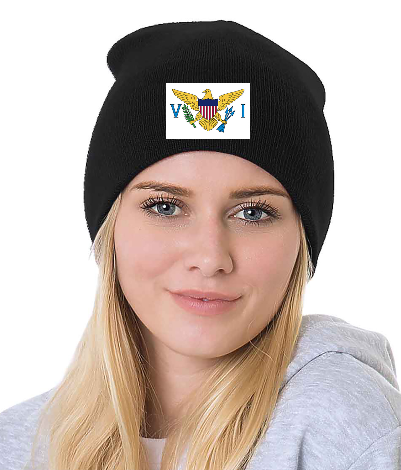 Flag of United States Virgin Islands Logo Symbol Emblem Customized Design on 8" Beanie Hat