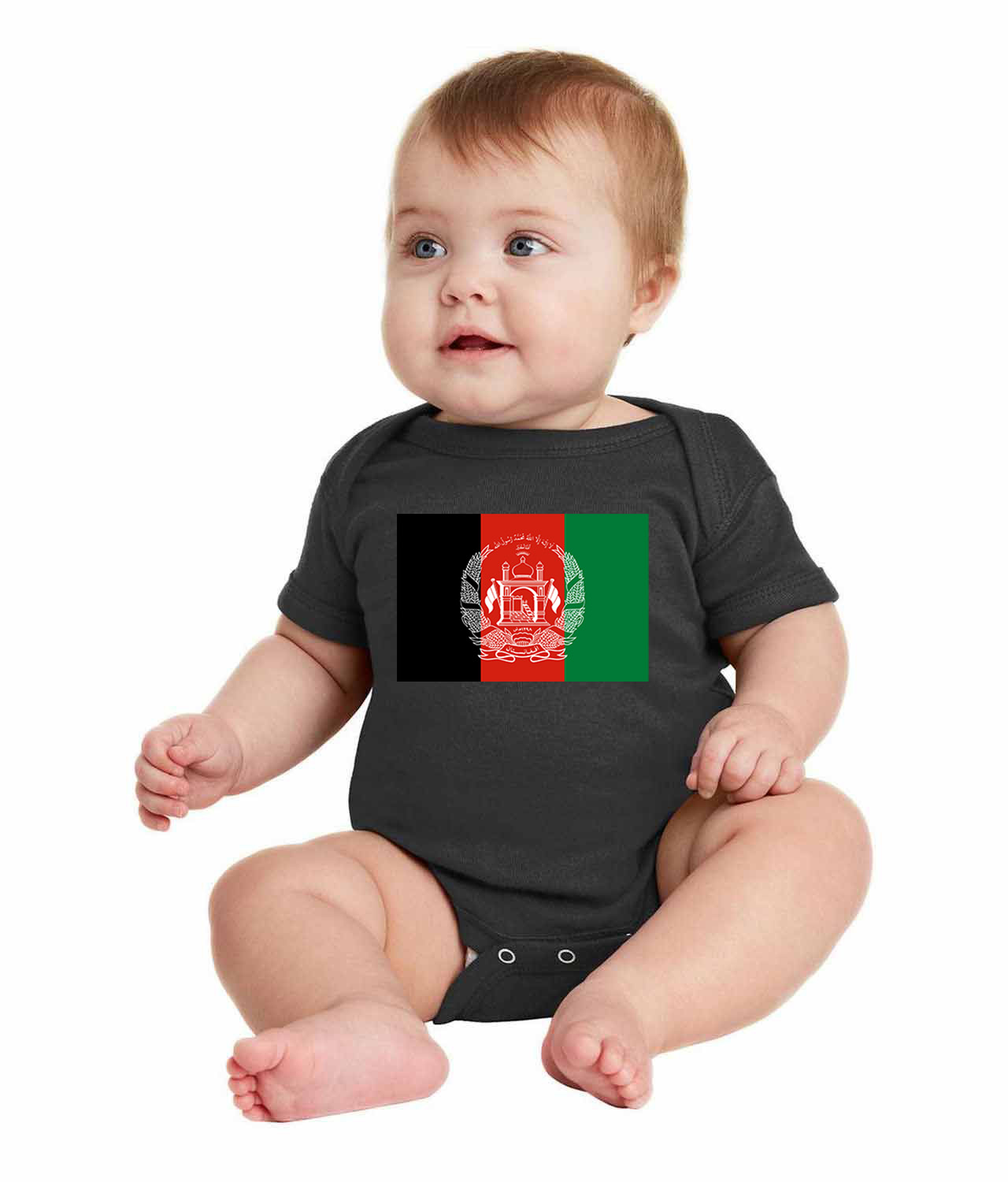 Flag of Afghanistan Logo Symbol Emblem Customized Design on Infant Baby Rib Bodysuit