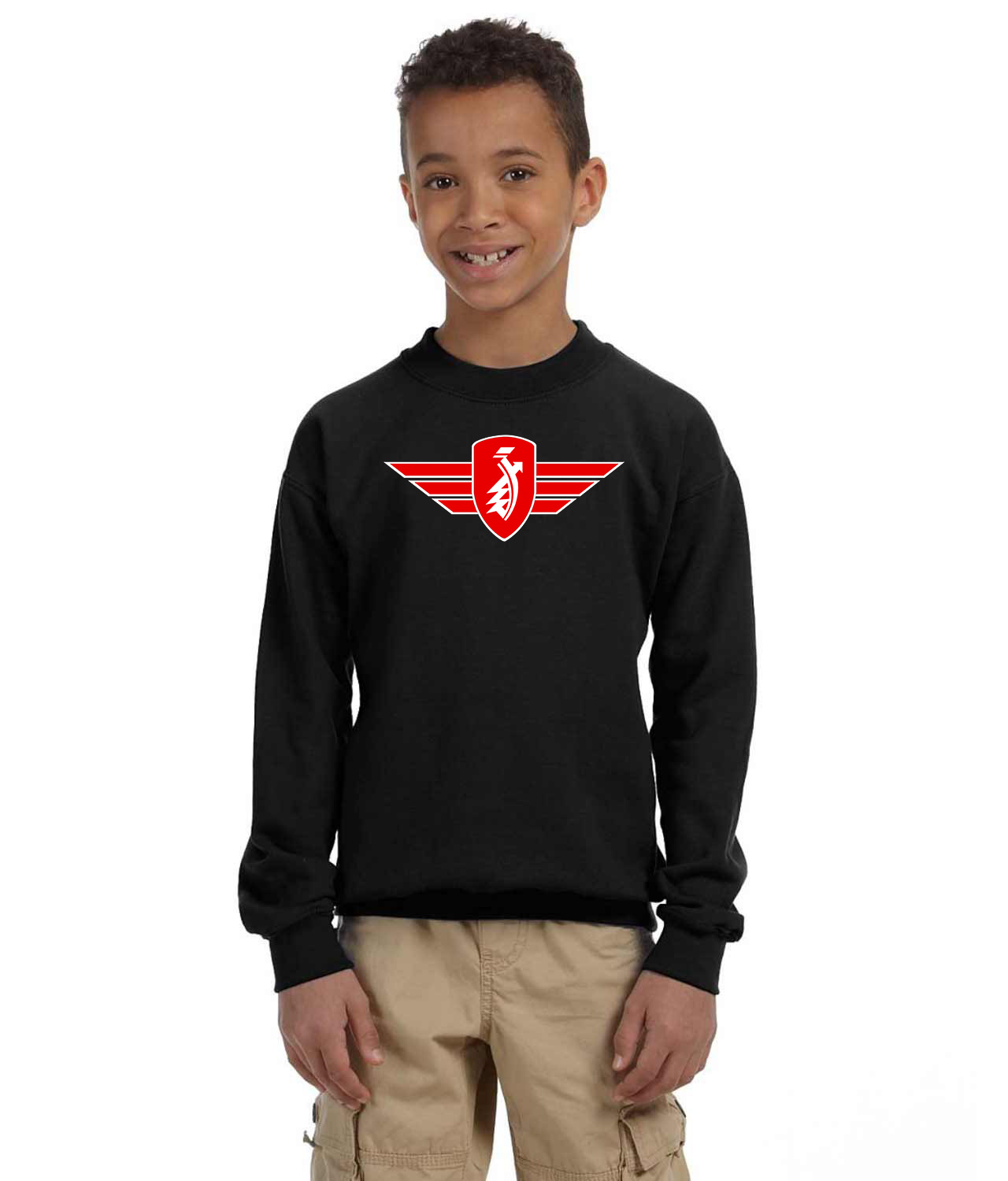 Zundapp Red Emblem Motorcycles Logo Symbol Emblem Customized Design on Youth Crewneck Sweatshirt