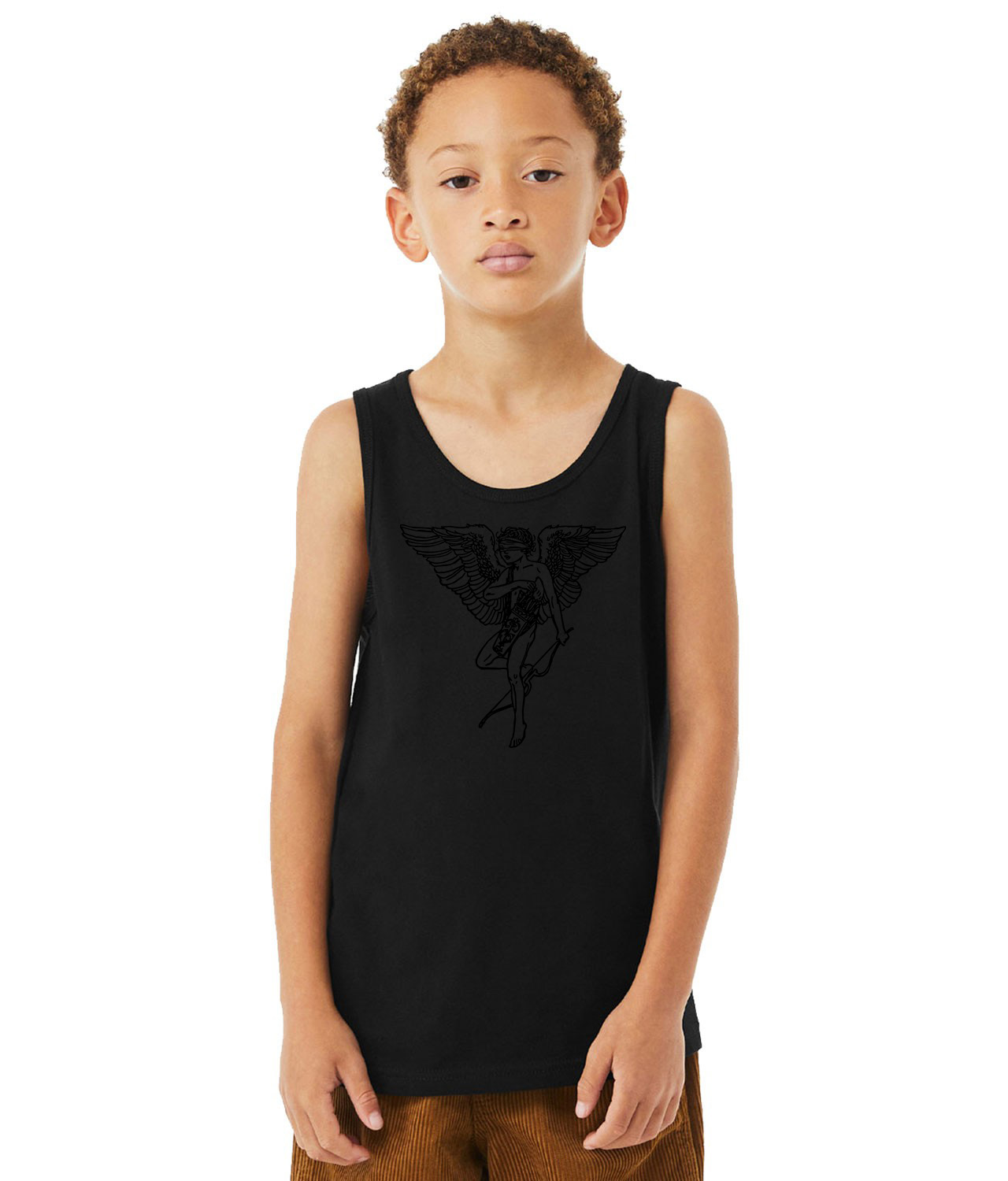 Blindfolded Angel Religion Logo Symbol Emblem Customized Design on Youth Tank Top - Image 1