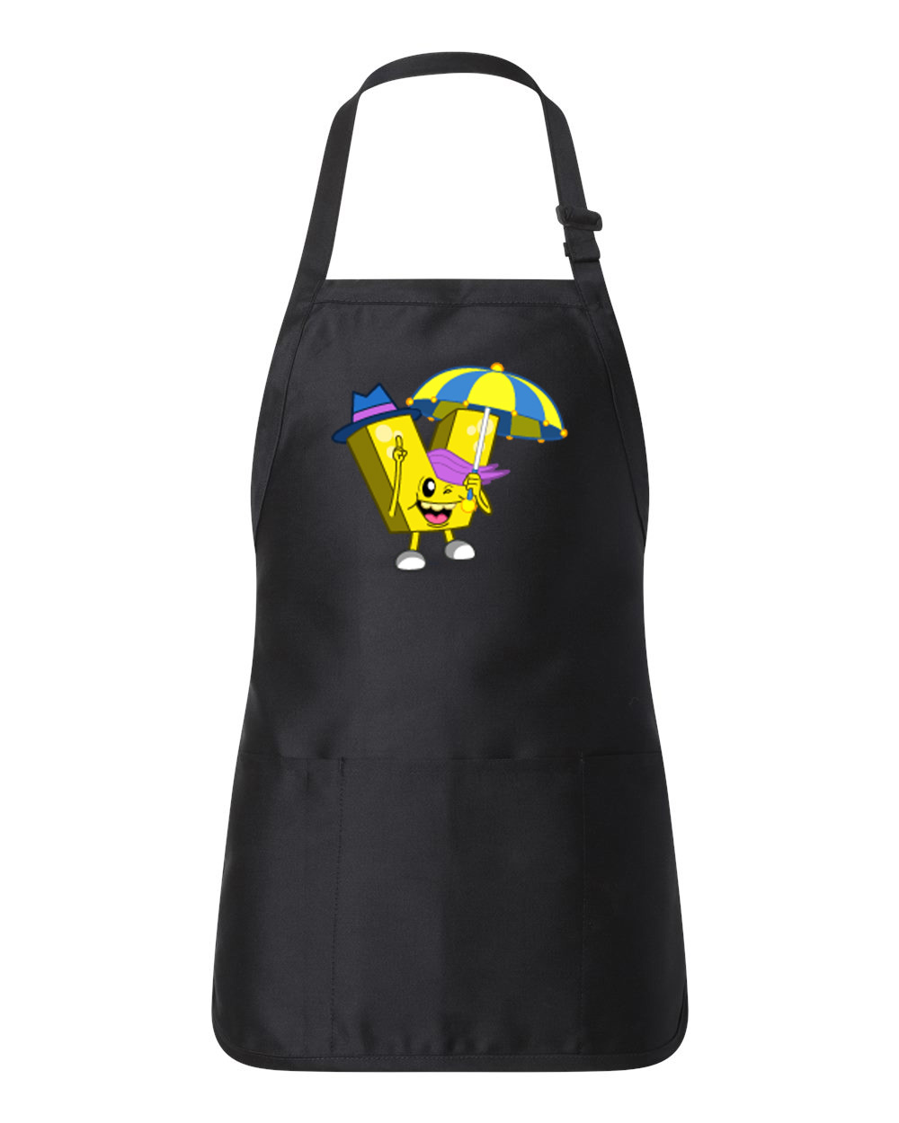ABC Monster V Cartoon Logo Customized Design on Full-Length Apron with Pouch Pocket