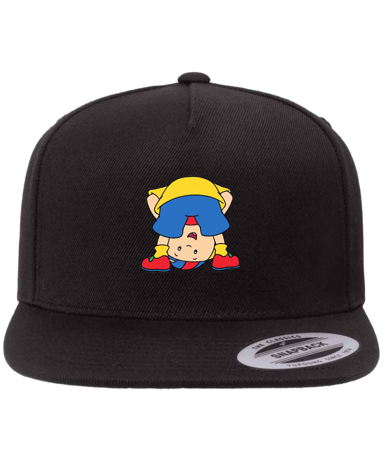 Caillou Looking Upside Down Cartoon Figure Customized Design on Wool 5-Panel Cap Hat