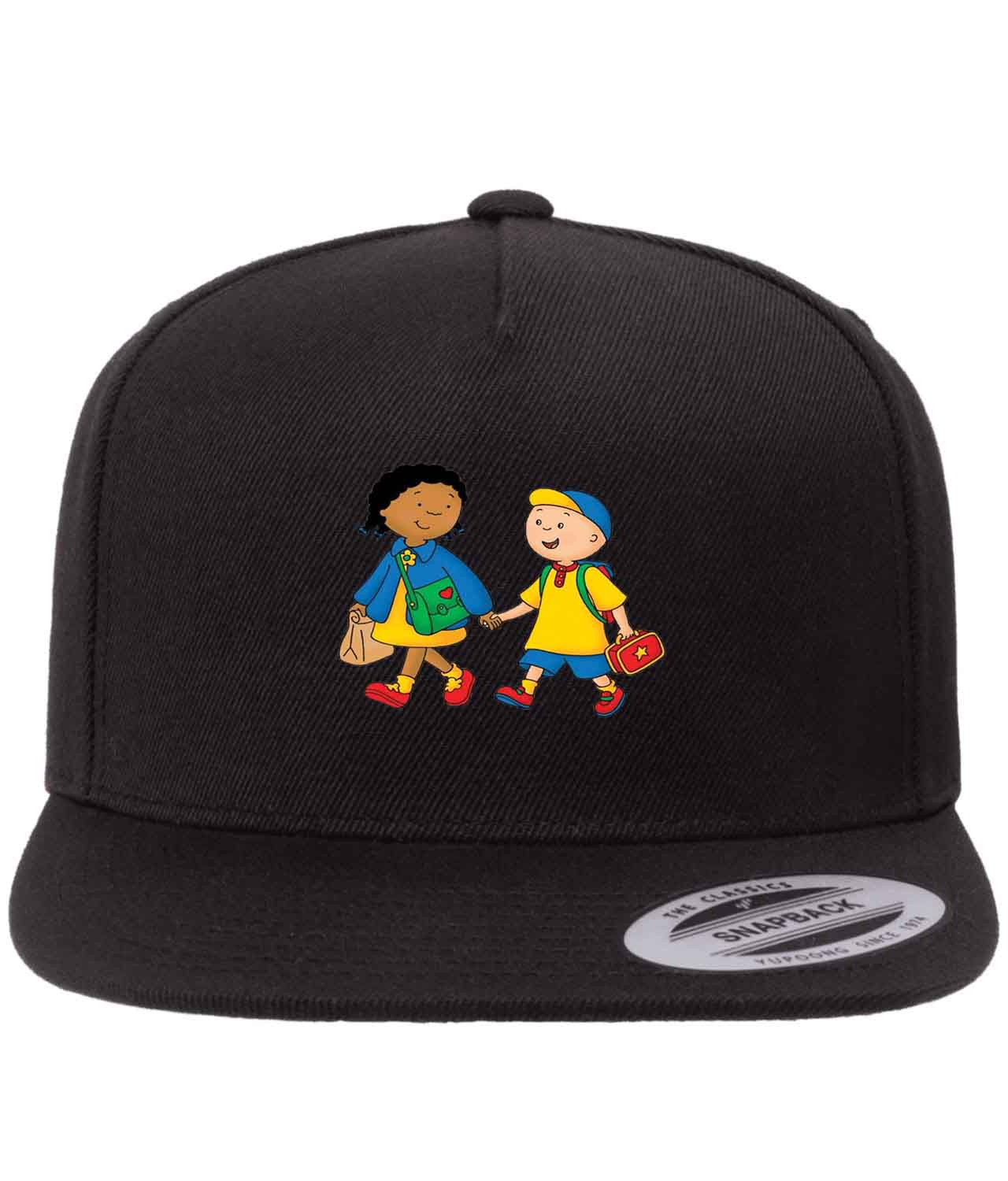 Caillou and Clementine Walking To School Cartoon Figure Customized Design on Wool 5-Panel Cap Hat - Image 1