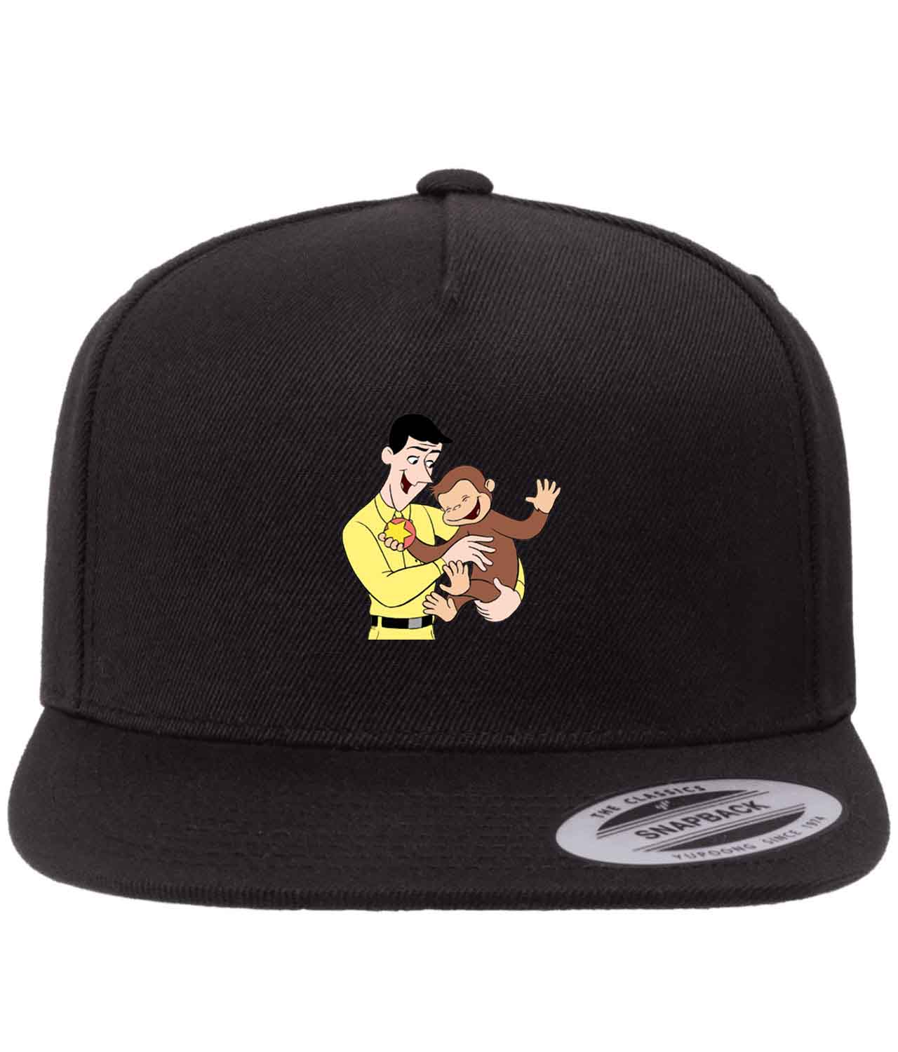 Curious George The Man In the Yellow Hat Holding George Cartoon Figure Customized Design on Wool 5-Panel Cap Hat