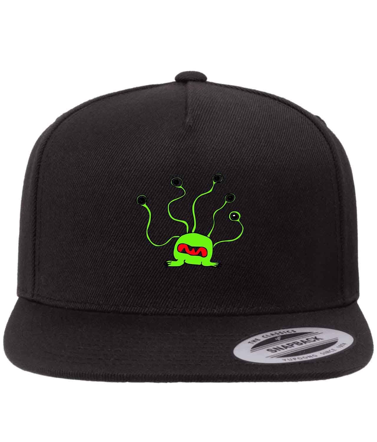 Alien with 5 Eyes Cartoon Figure Customized Design on Wool 5-Panel Cap ...