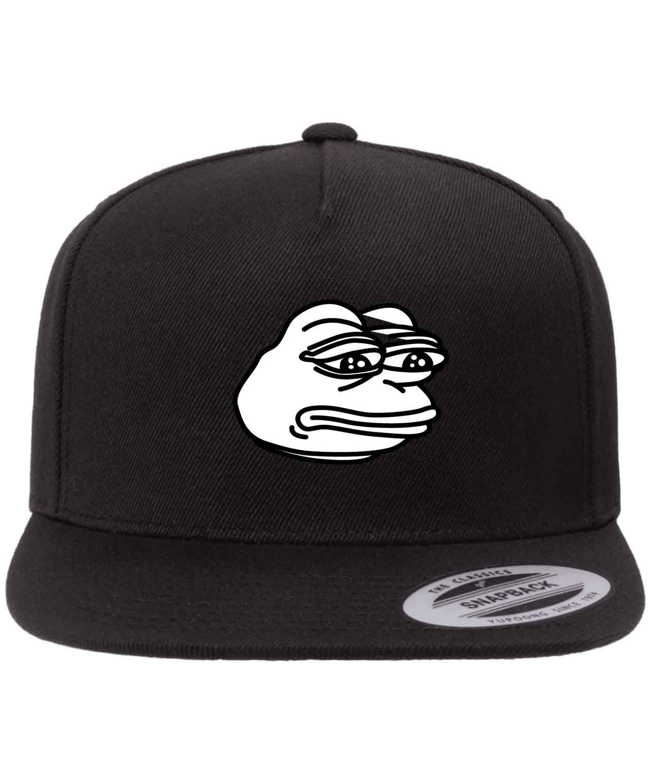 Pepe the Frog Black and White Sad Pepe Cartoon Figure Customized Design on Wool 5-Panel Cap Hat