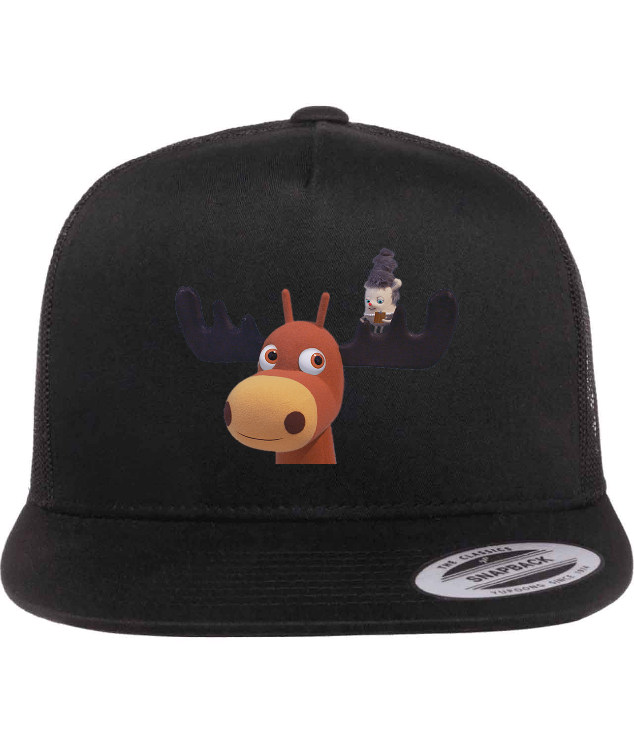 Becca's Bunch Character Deer Cartoon Logo Symbol Emblem Customized Design on Classic Trucker Cap Hat