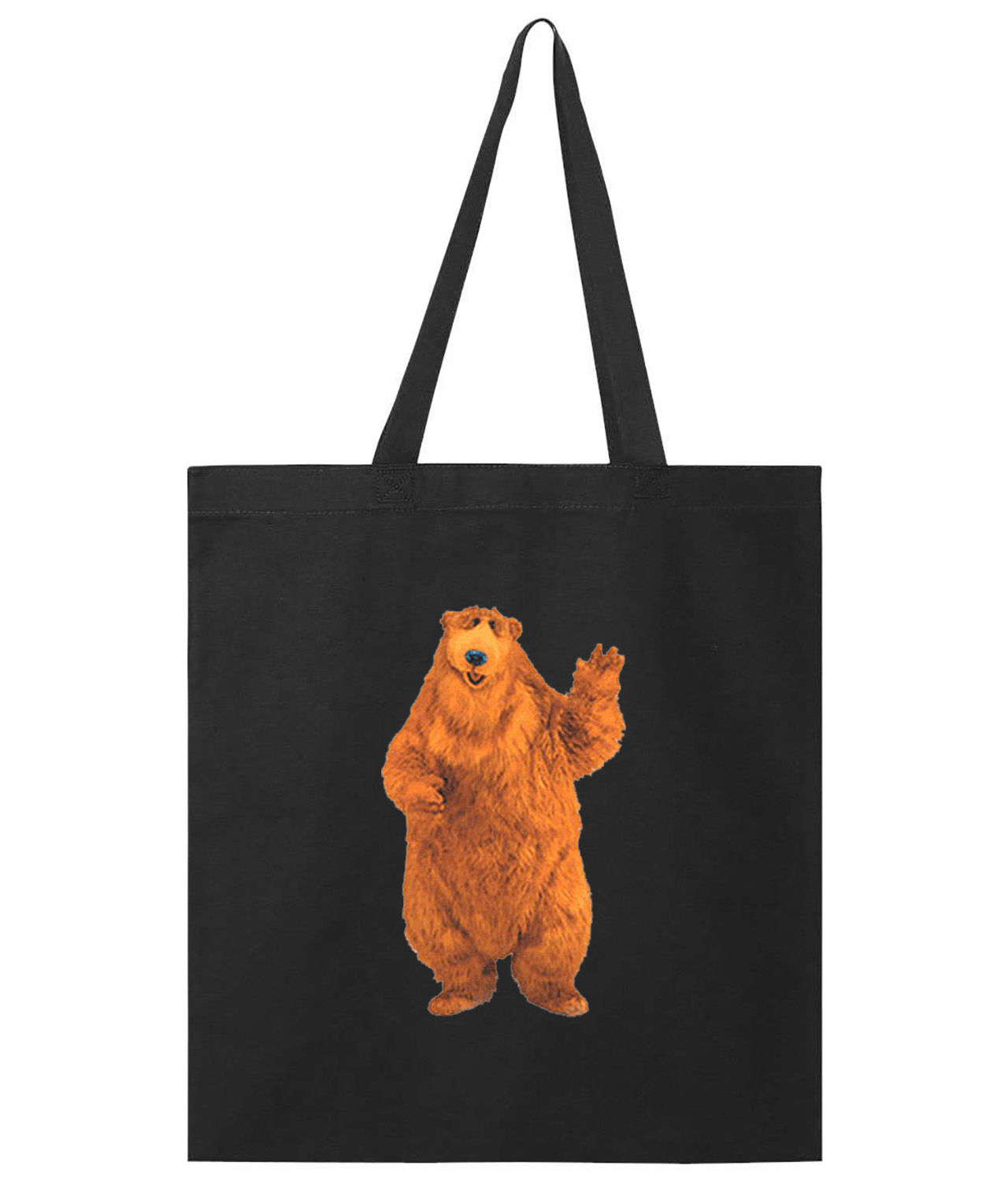Bear In the Big Blue House Waving Cartoon Logo Symbol Emblem Customized Design on Promotional Tote Bag