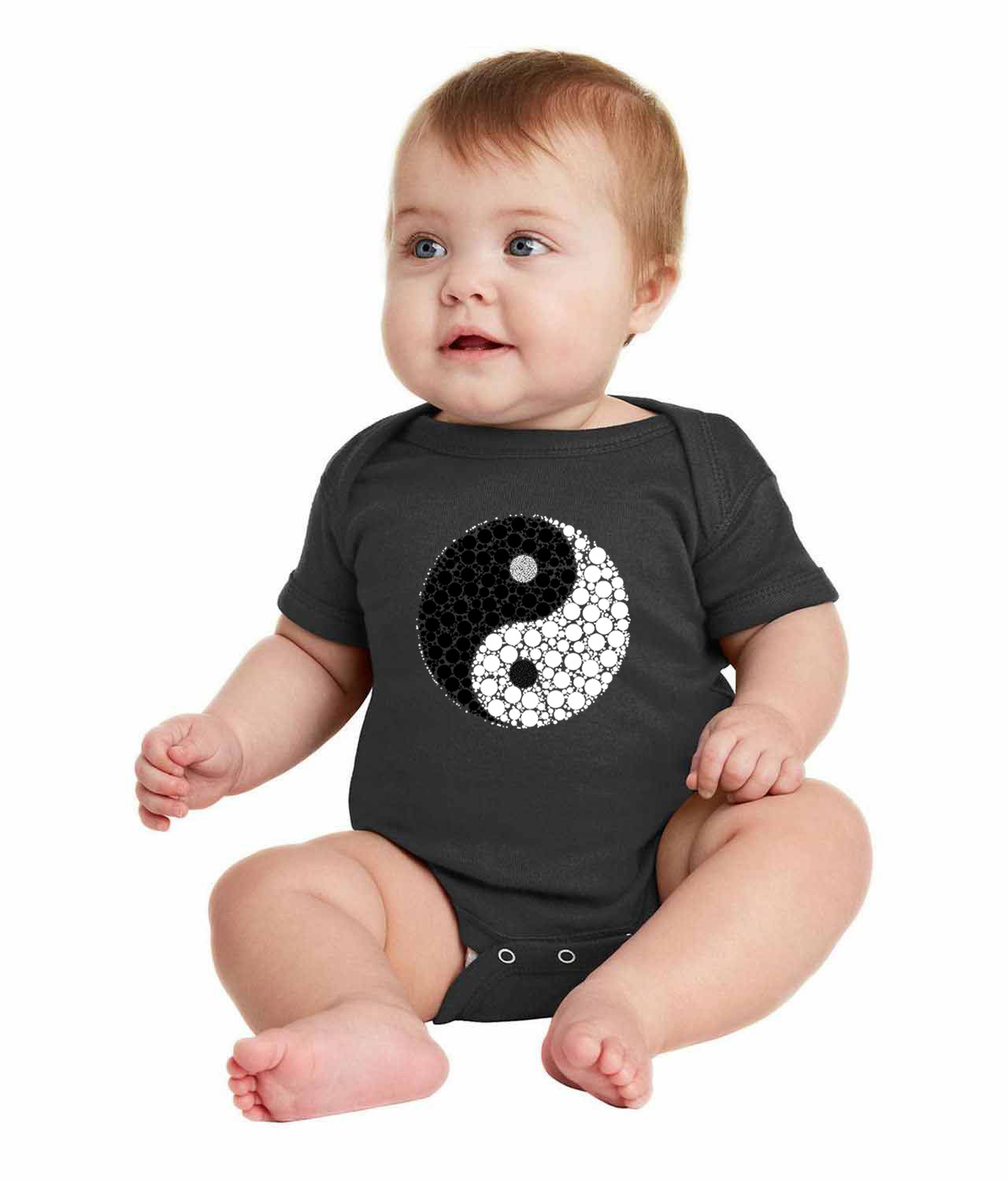 Yin Yang Symbol Made With Circles Cartoon Logo Symbol Emblem Customized Design on Infant Baby Rib Bodysuit