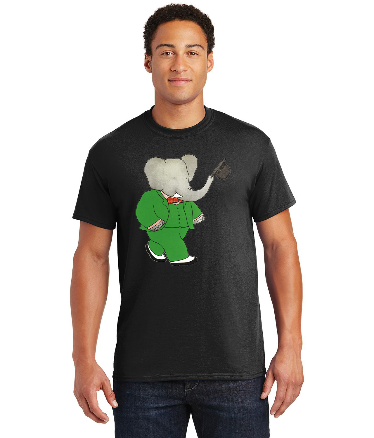 Babar the Elephant Taking Off Hat Cartoon Logo Customized Design on Unisex Tshirt Tee - Image 1