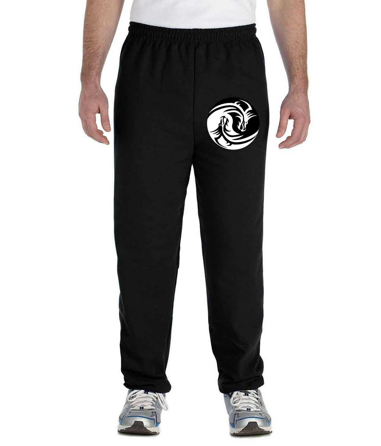 Yin Yang with Dragon Heads Cartoon Logo Symbol Emblem Customized Design on Unisex Closed-Bottom Sweatpants