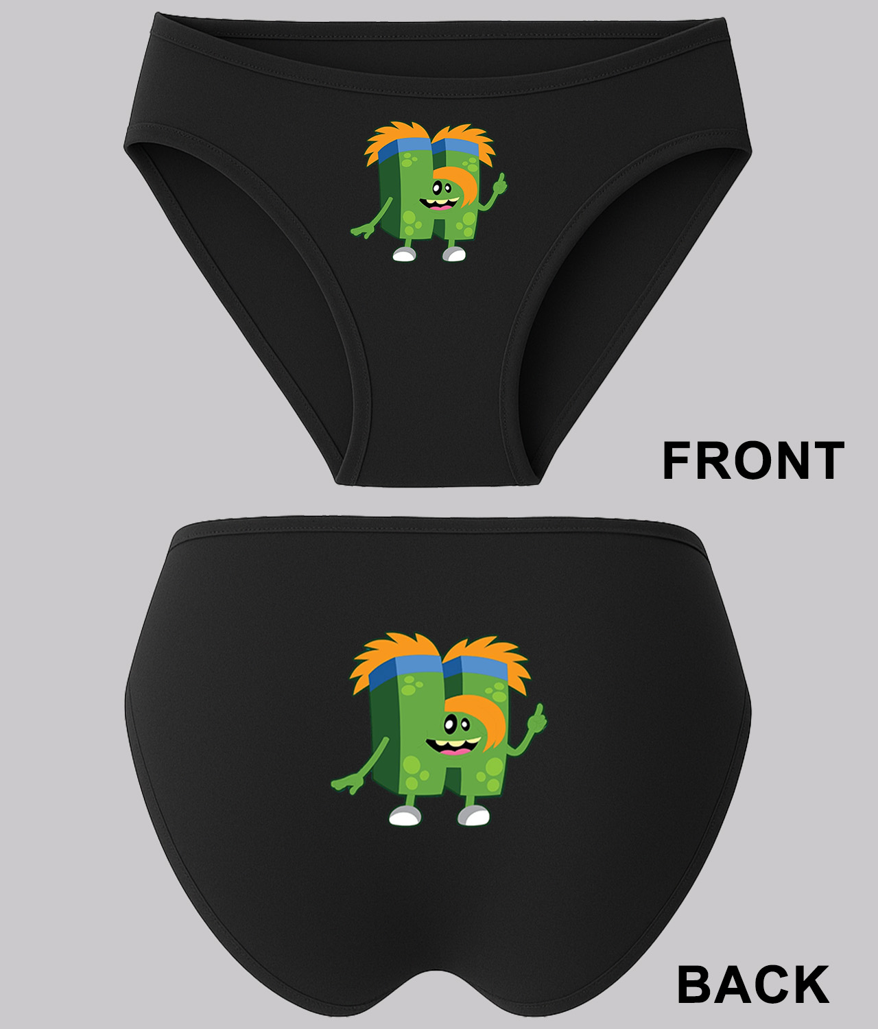 ABC Monster H Cartoon Logo Symbol Emblem Customized Design on Women's Plus Size Bikini Brief Underwear