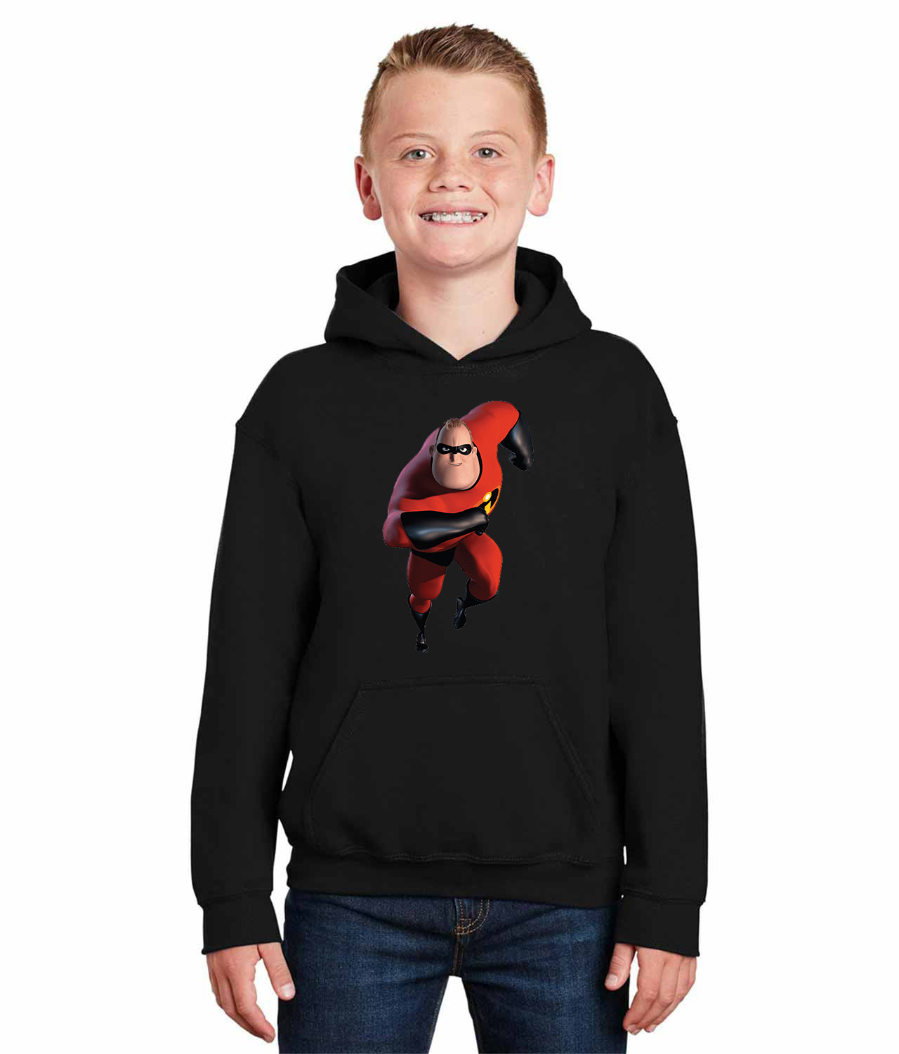 The Incredibles Mr. Incredible Ready To Charge Cartoon Logo Symbol Emblem Customized Design on Youth Hoodie