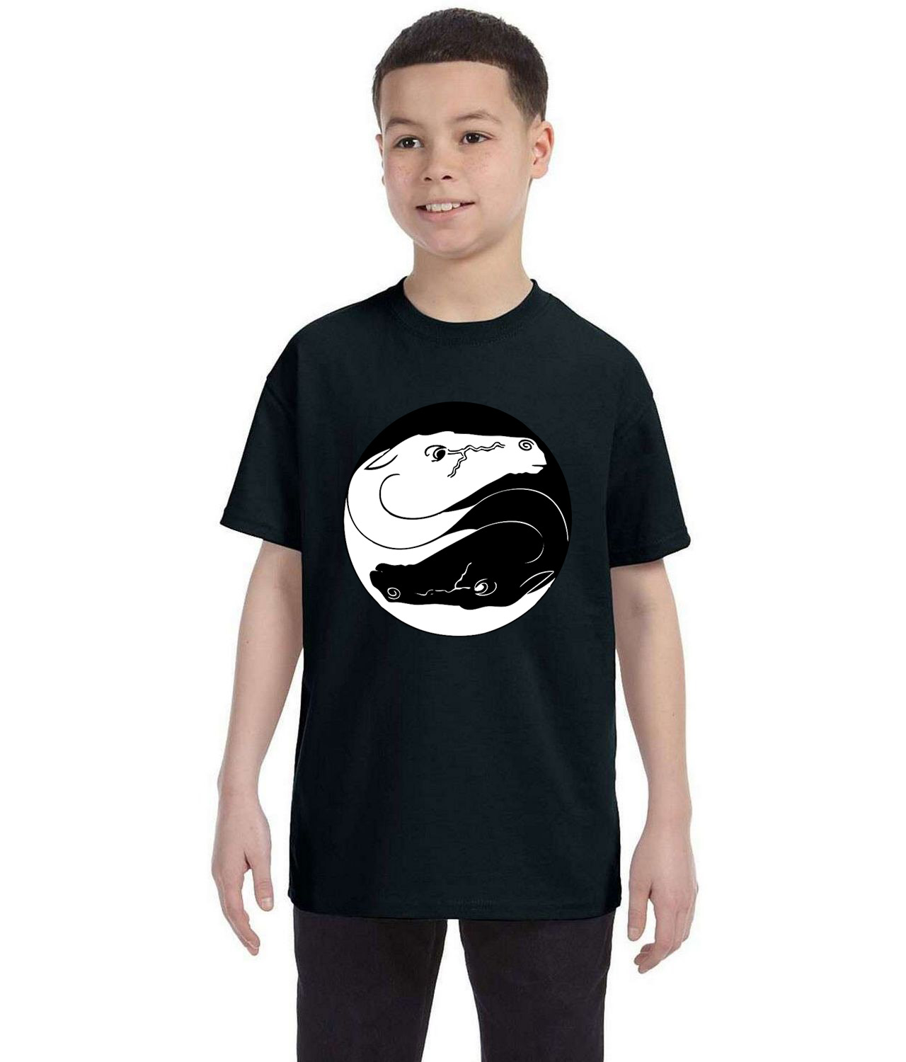 Yin Yang Horses Cartoon Logo Symbol Emblem Customized Design on Youth T-Shirt Tee