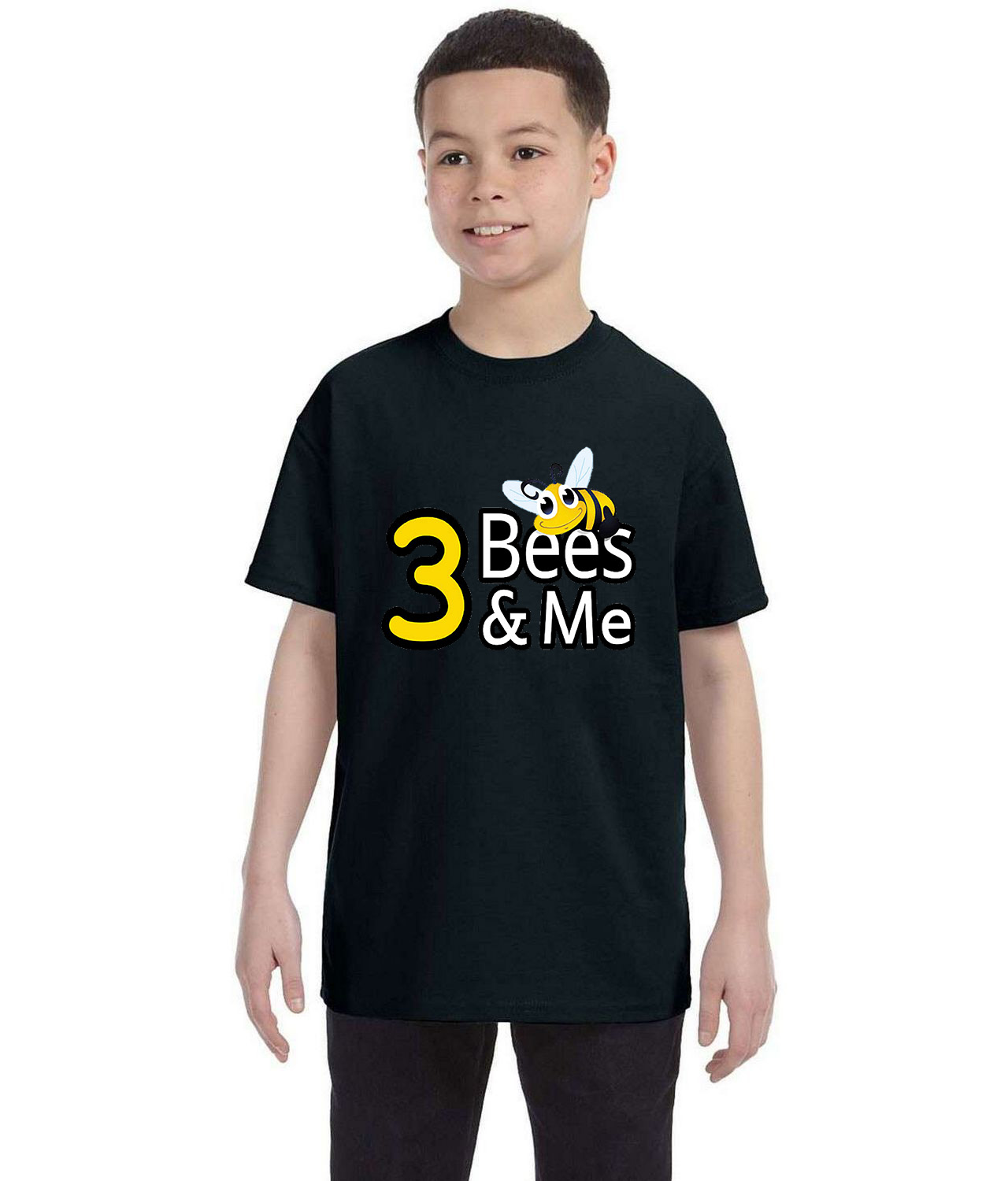 3 Bees & Me - Toys Company Logo Symbol Emblem Customized Design on Youth T-Shirt Tee