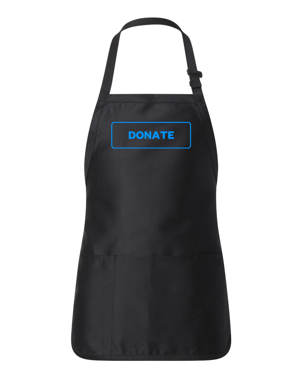 Simple Blue Outline Donate Button Logo Symbol Emblem Customized Design on Full-Length Apron with Pouch Pocket