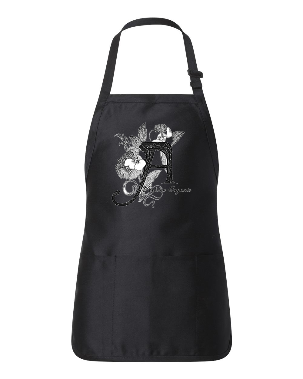 A Perfume Organic Logo Symbol Emblem Customized Design on Full-Length Apron with Pouch Pocket