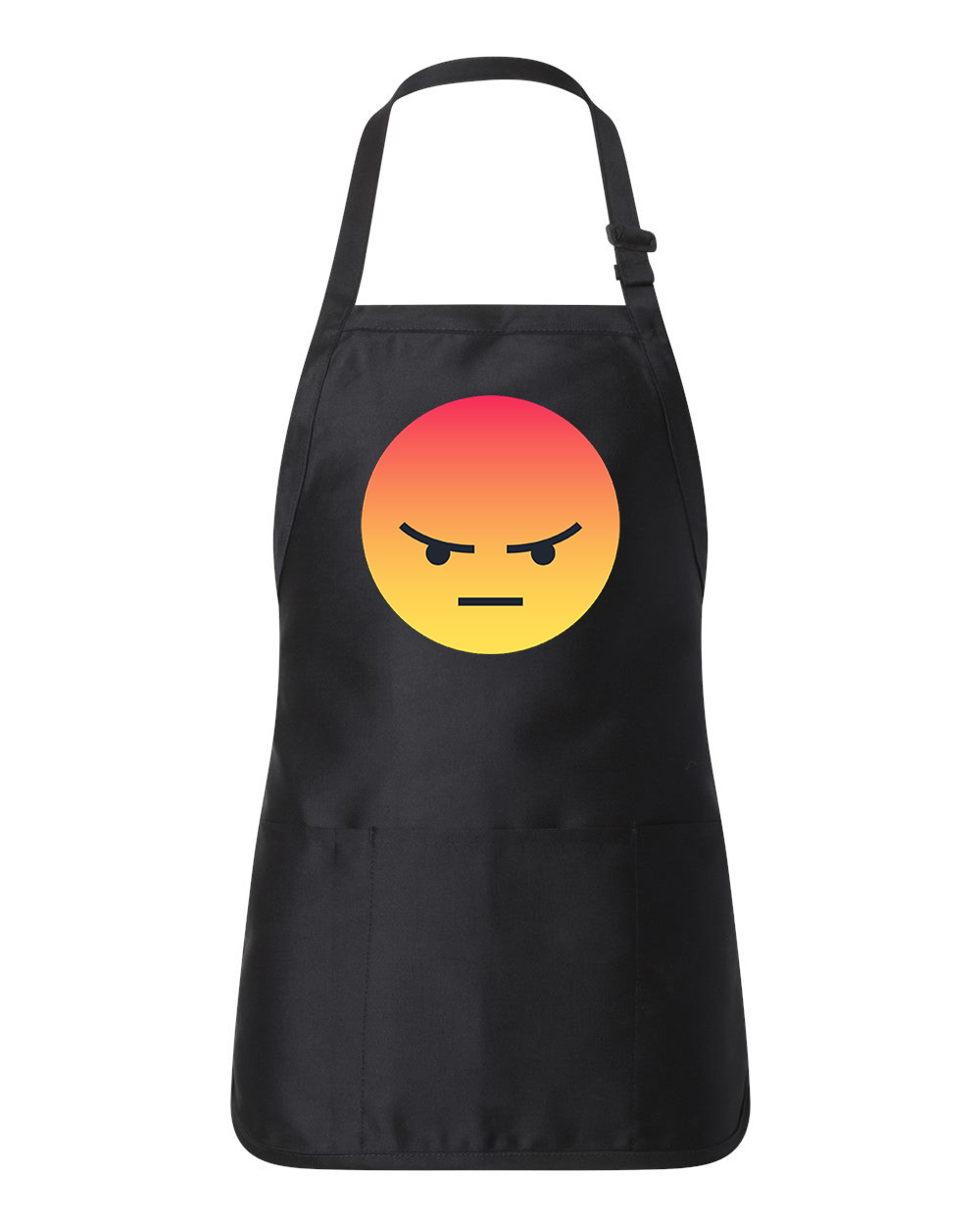 Angry Reaction Emoji Logo Symbol Emblem Customized Design on Full-Length Apron with Pouch Pocket