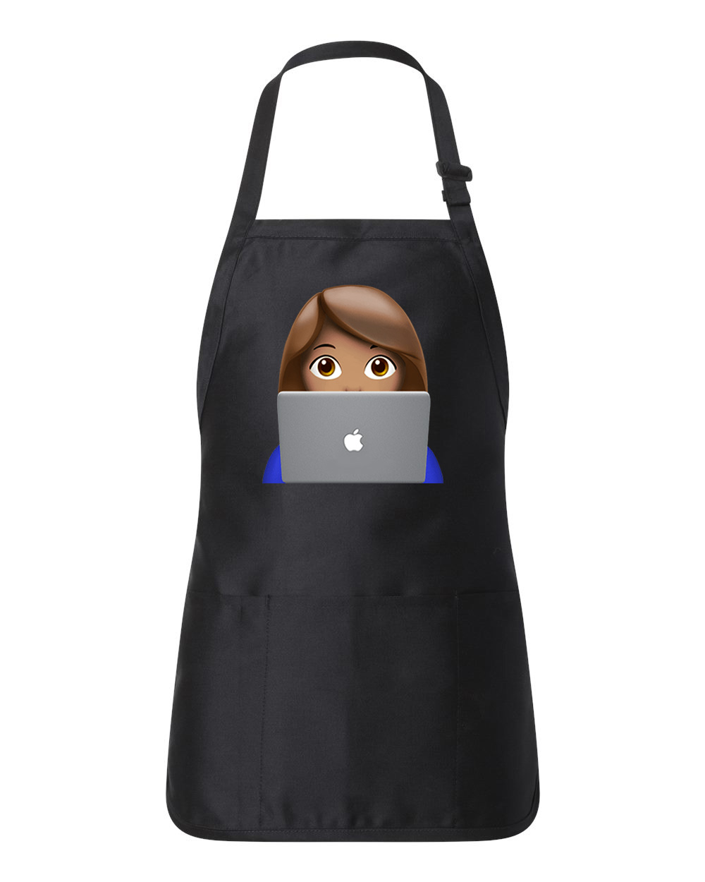 Apple Fan Emoji Logo Symbol Emblem Customized Design on Full-Length Apron with Pouch Pocket