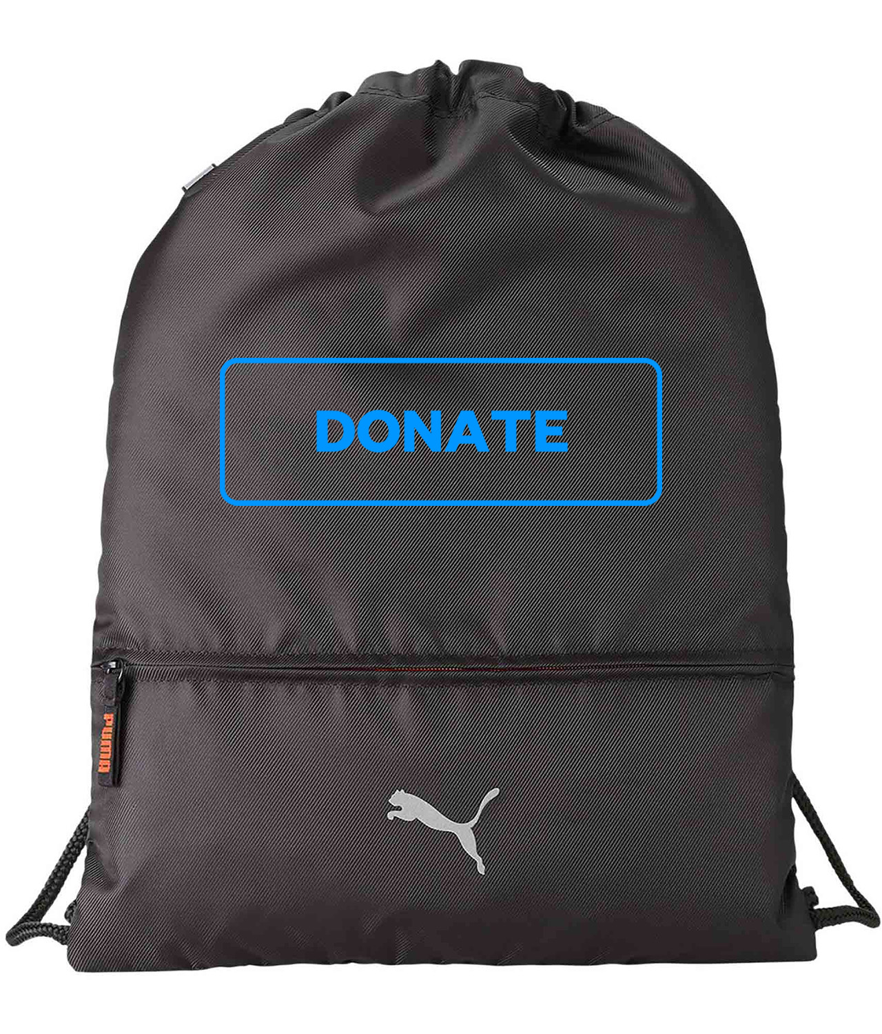 Simple Blue Outline Donate Button Logo Symbol Emblem Customized Design on Lightweight Drawstring Backpack Bag