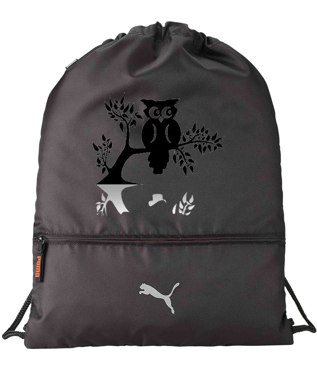 Vegan Tree Owl Thumbnail Logo Symbol Emblem Customized Design on Lightweight Drawstring Backpack Bag