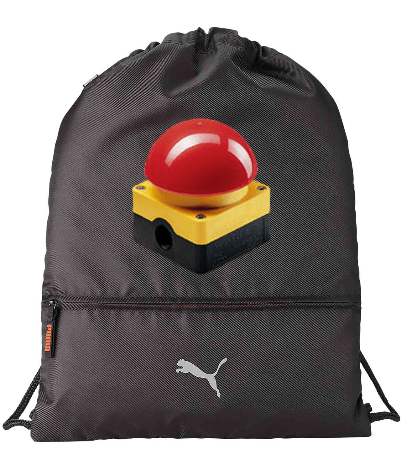 Emergency Stop Button Logo Symbol Emblem Customized Design on Lightweight Drawstring Backpack Bag