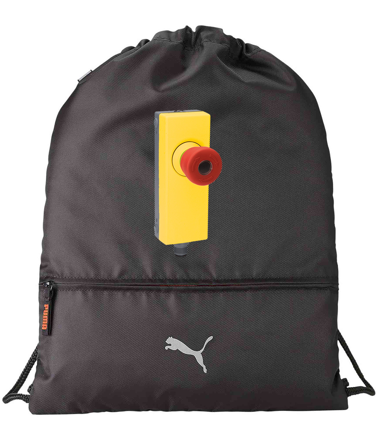 Industrial Emergency Stop Button Logo Symbol Emblem Customized Design on Lightweight Drawstring Backpack Bag