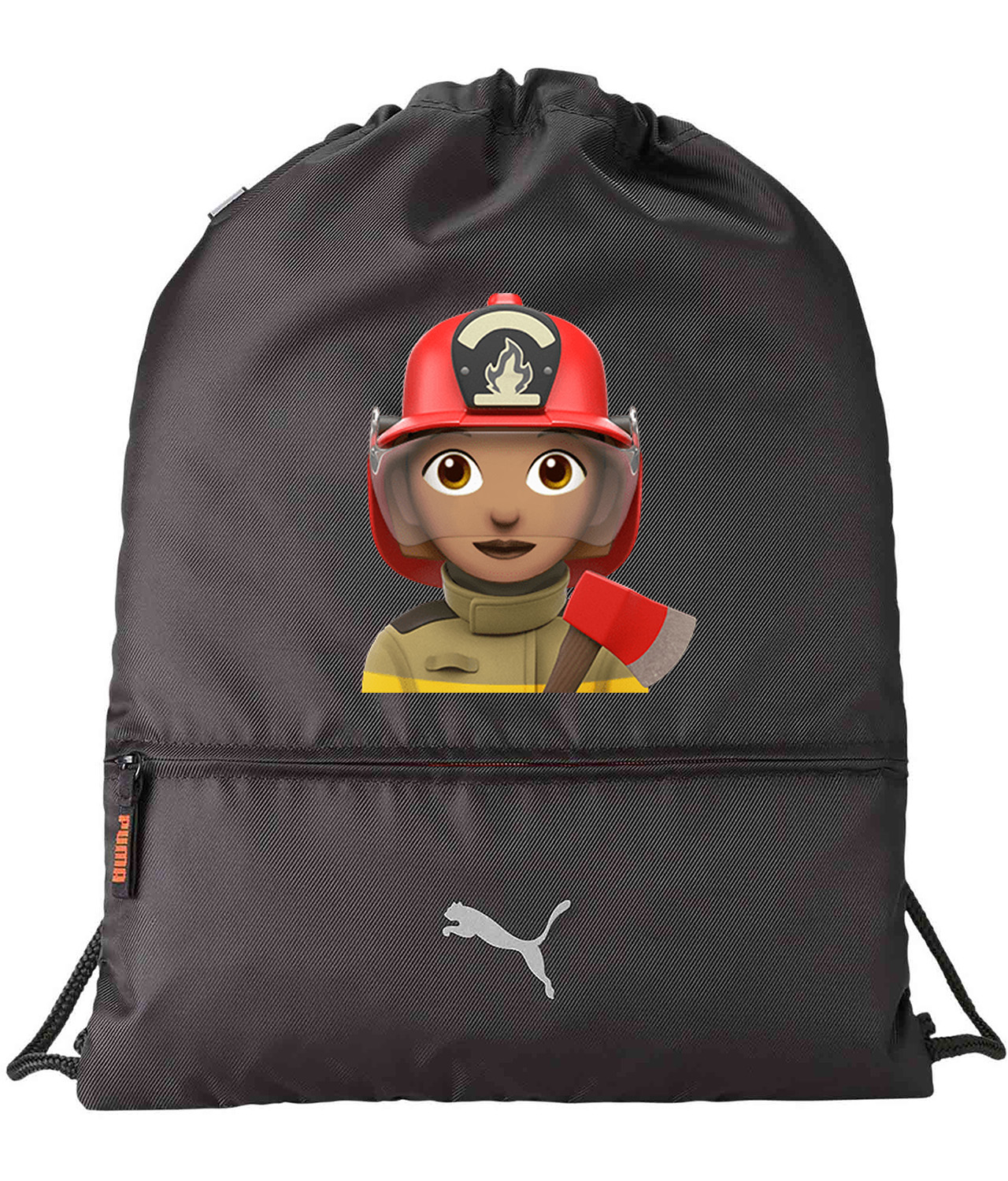 Apple Fireman Emoji Logo Symbol Emblem Customized Design on Lightweight Drawstring Backpack Bag