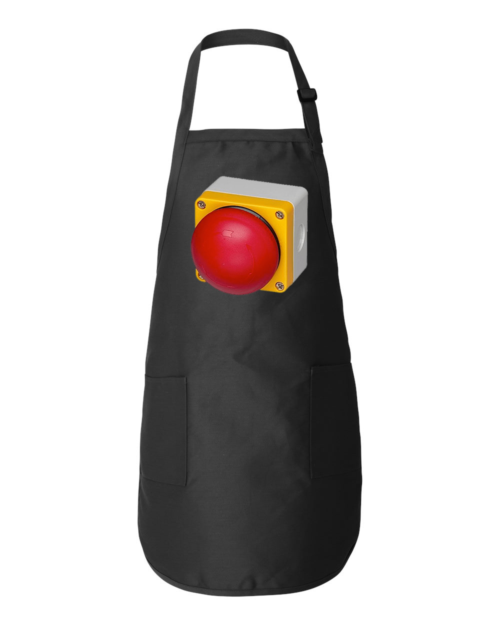 Emergency Stop Button Big Round Icons Logo Symbol Emblem Customized Design on Full-Length Apron with Pockets