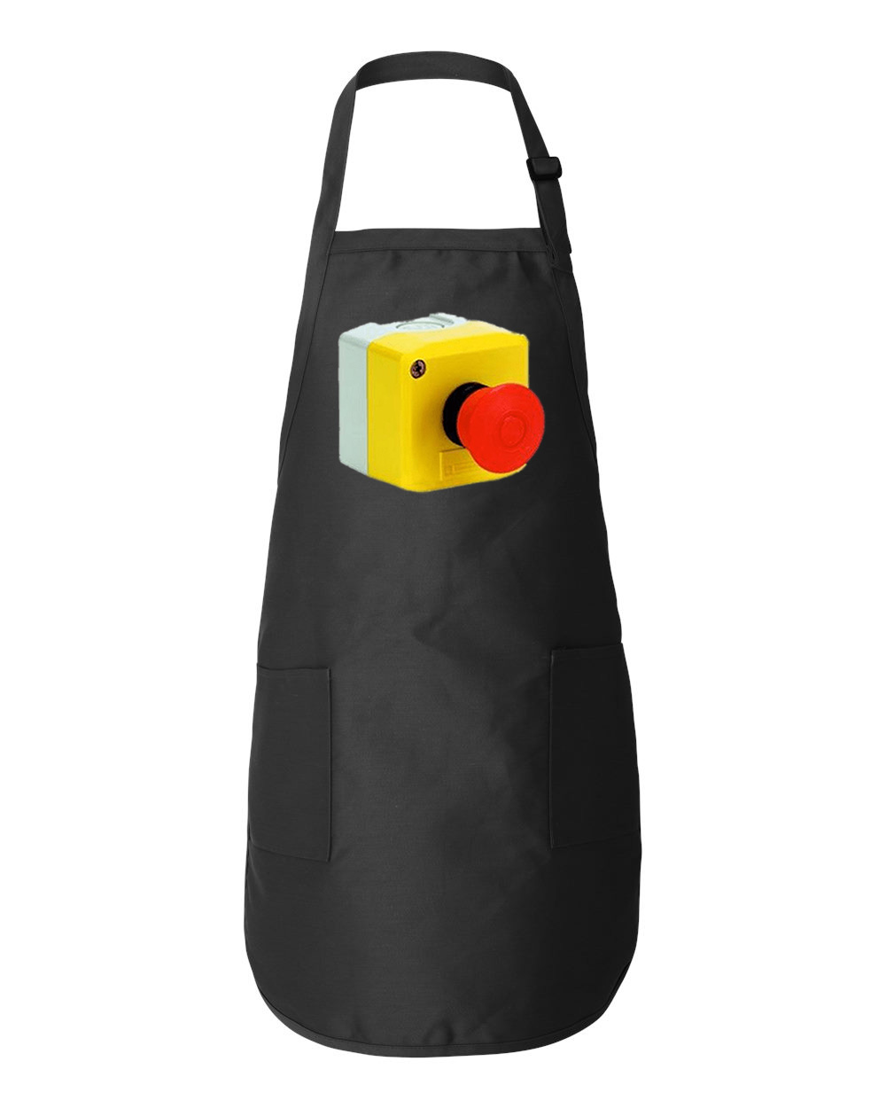 Emergency Stop Mushroom Button Icons Logo Symbol Emblem Customized Design on Full-Length Apron with Pockets