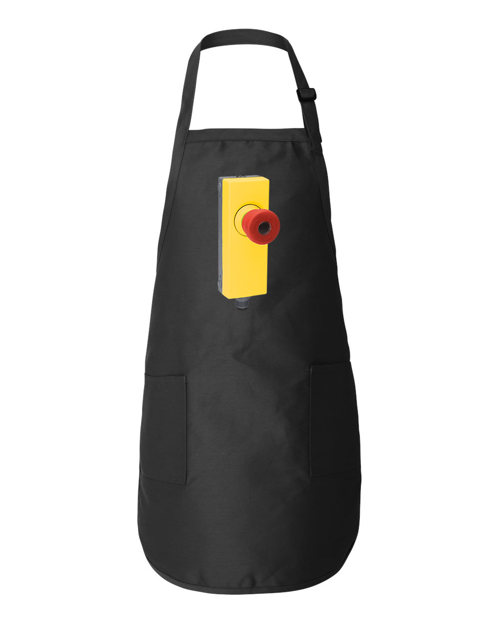 Industrial Emergency Stop Button Icons Logo Symbol Emblem Customized Design on Full-Length Apron with Pockets