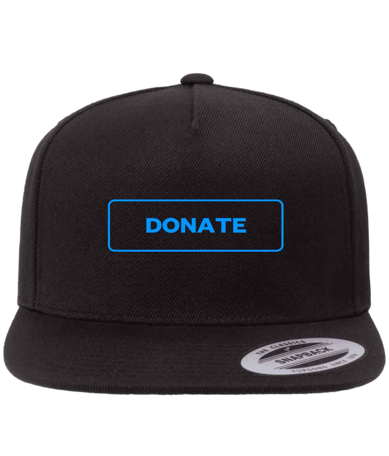 Simple Blue Outline Donate Button Logo Symbol Emblem Customized Design on Wool 5-Panel Cap Hat
